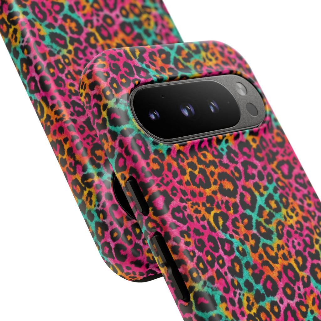 Rainbow Leopard Print Phone Case - Neon Cheetah Tough Case for iPhone and Samsung, Bright Y2K Animal Print