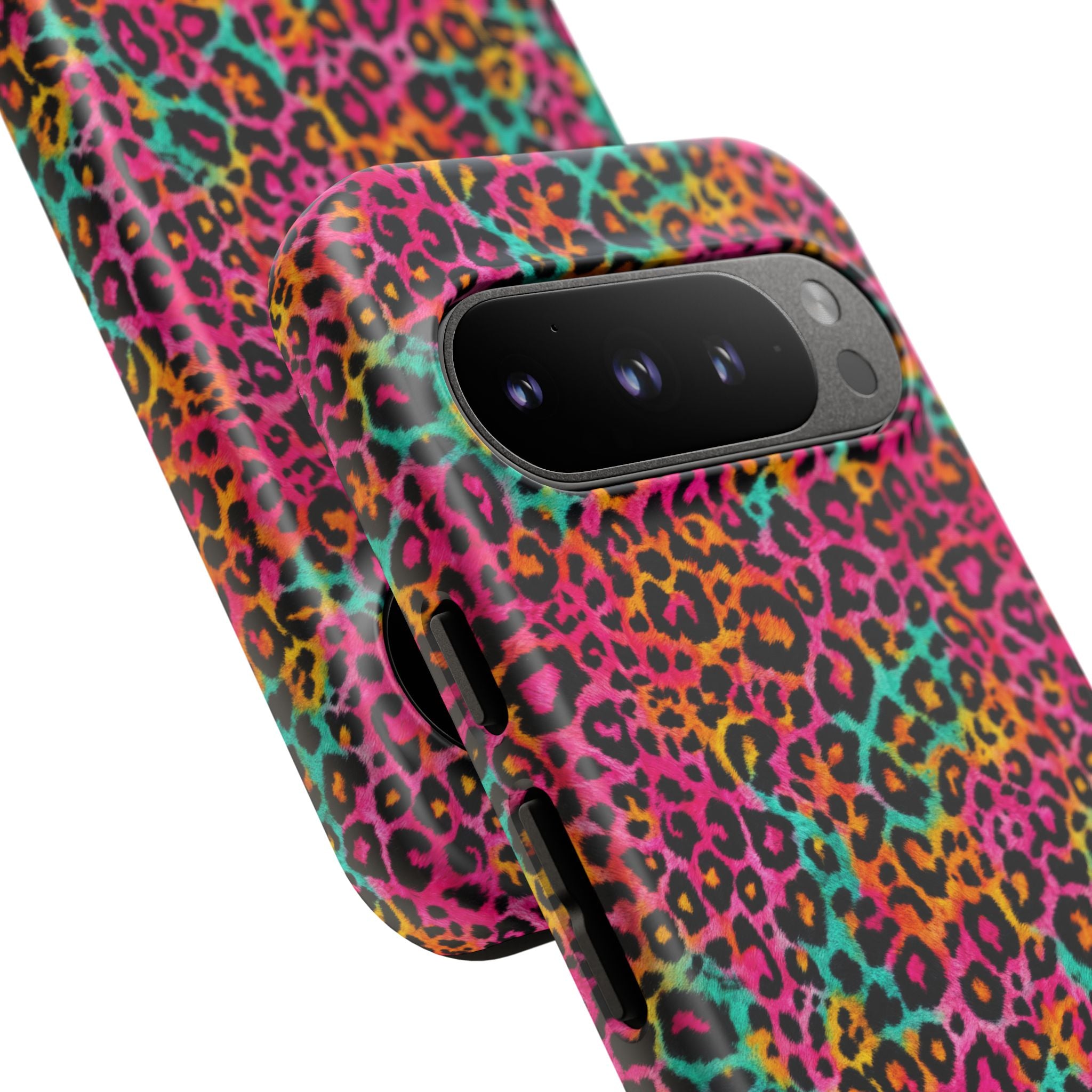 Rainbow Leopard Print Phone Case - Neon Cheetah Tough Case for iPhone and Samsung, Bright Y2K Animal Print