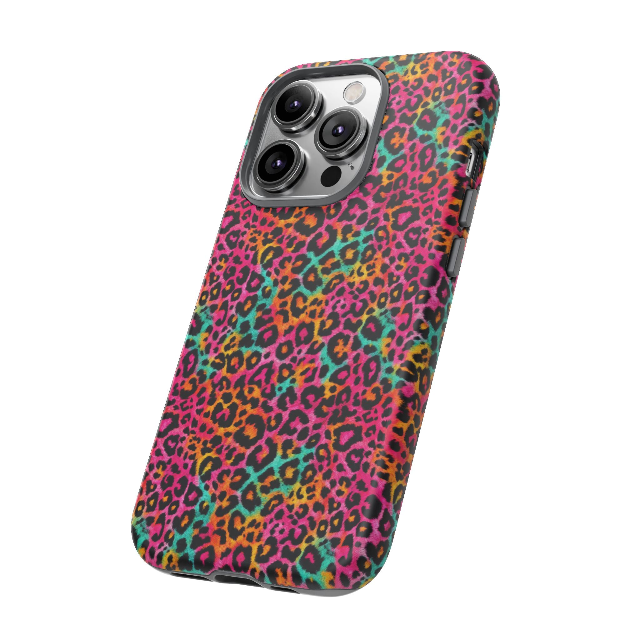 Rainbow Leopard Print Phone Case - Neon Cheetah Tough Case for iPhone and Samsung, Bright Y2K Animal Print