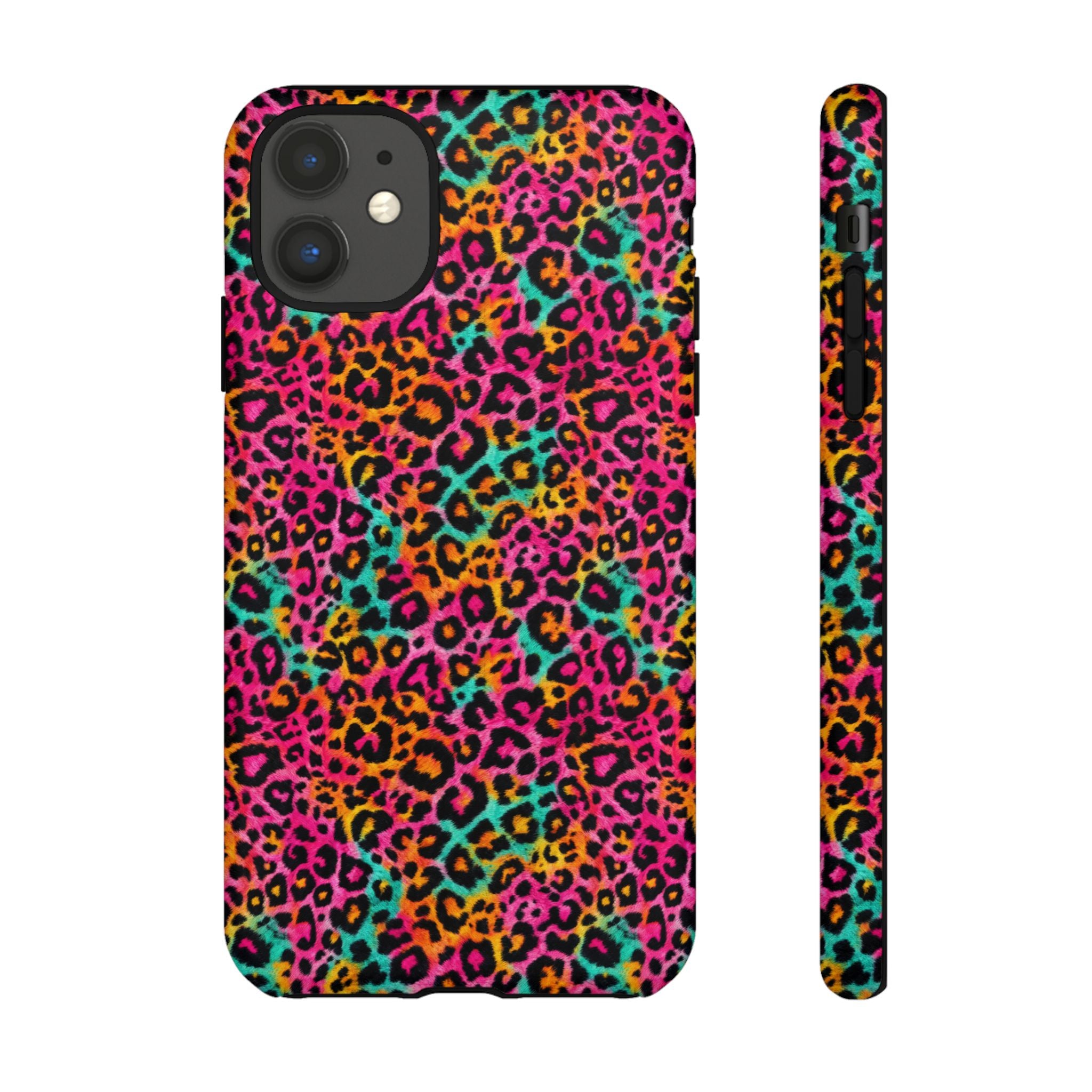 Rainbow Leopard Print Phone Case - Neon Cheetah Tough Case for iPhone and Samsung, Bright Y2K Animal Print