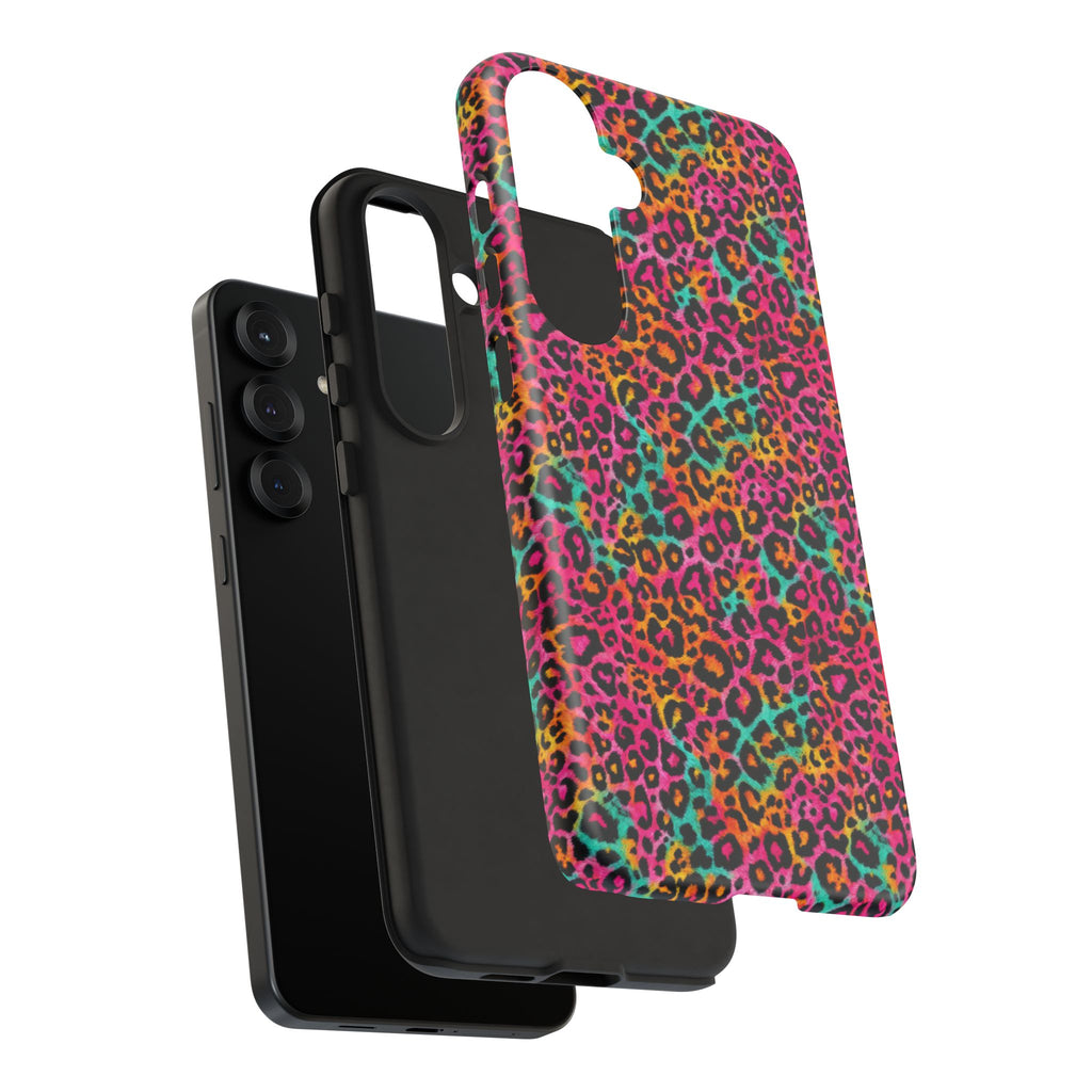 Rainbow Leopard Print Phone Case - Neon Cheetah Tough Case for iPhone and Samsung, Bright Y2K Animal Print