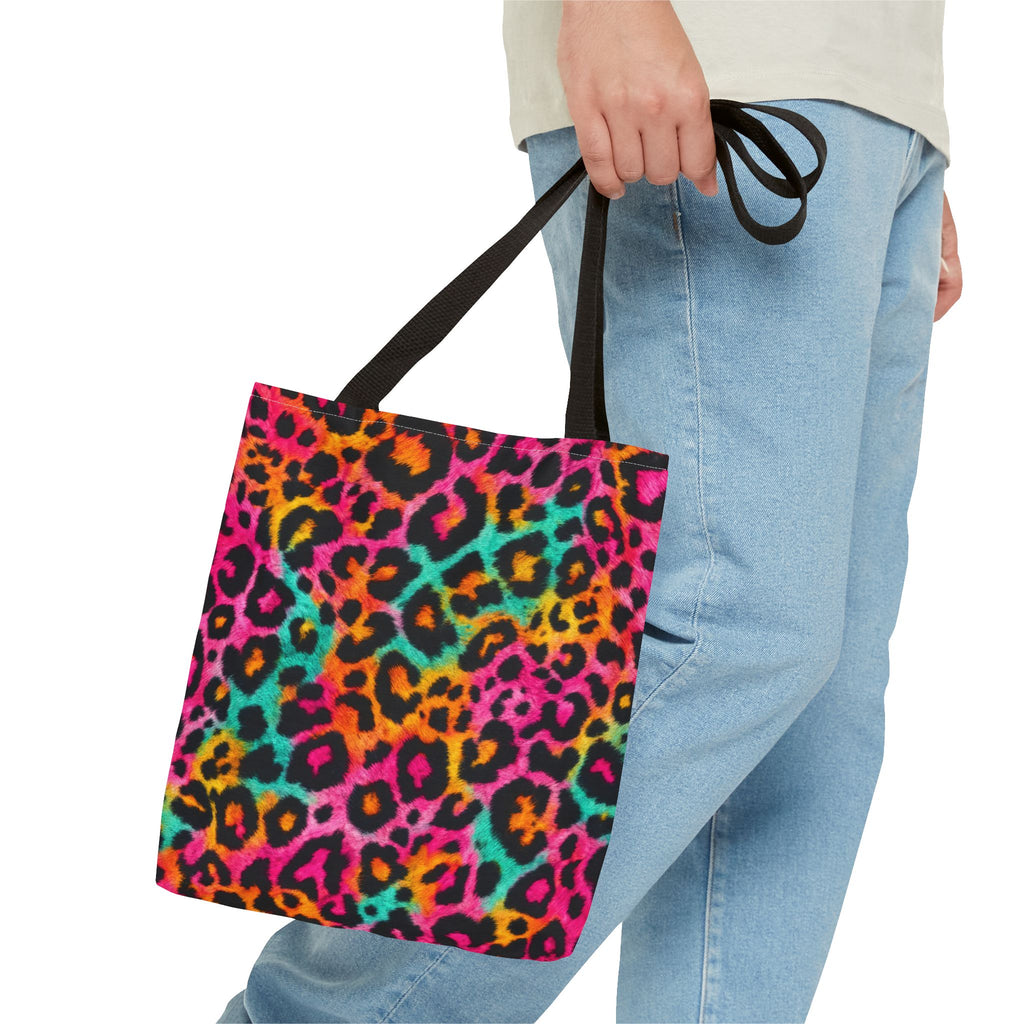 Rainbow Leopard Print Tote Bag - Neon Cheetah Canvas Tote, Bright Y2K Animal Print Shoulder Bag, 3 Sizes