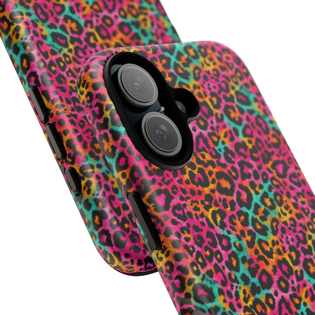 Rainbow Leopard Print Phone Case - Neon Cheetah Tough Case for iPhone and Samsung, Bright Y2K Animal Print