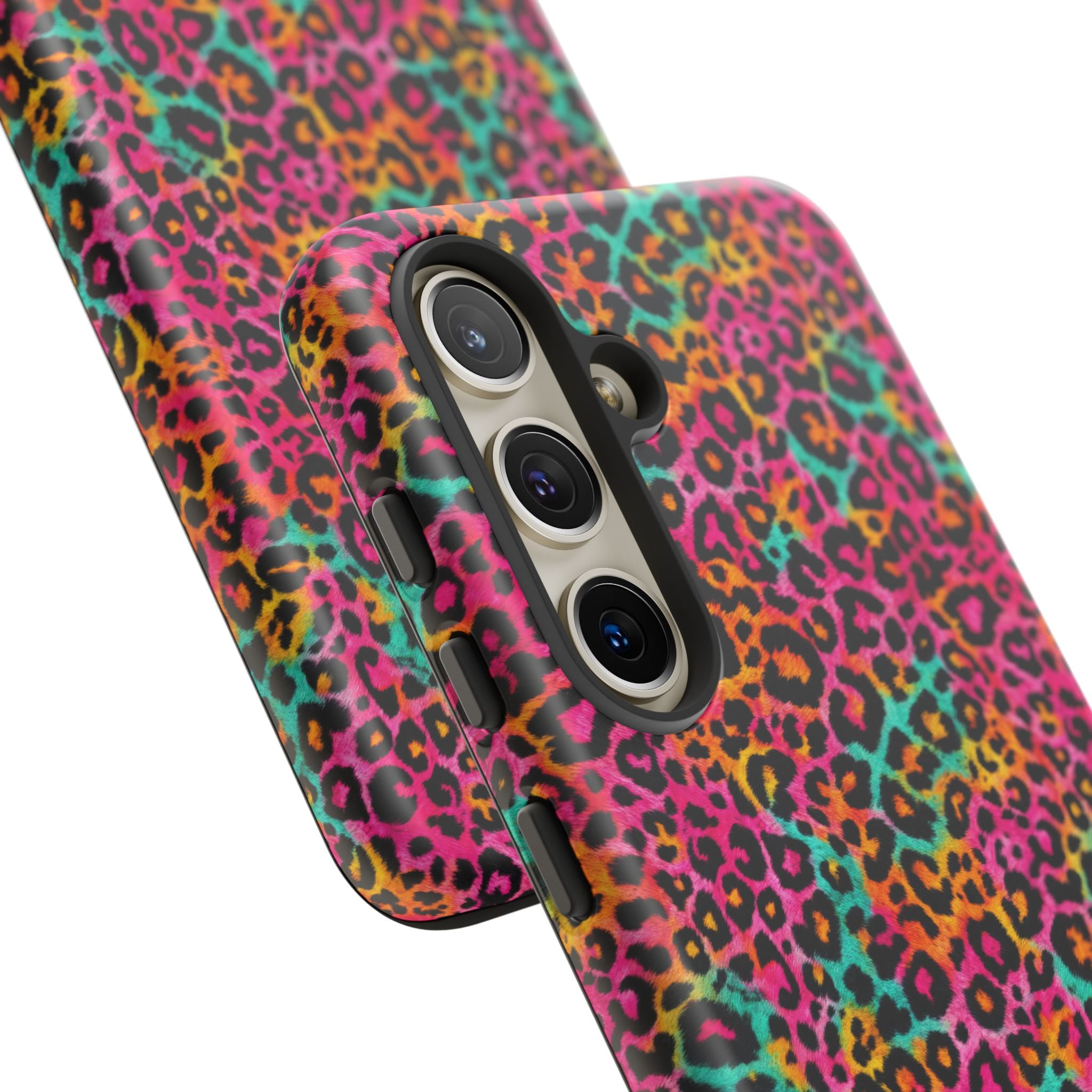 Rainbow Leopard Print Phone Case - Neon Cheetah Tough Case for iPhone and Samsung, Bright Y2K Animal Print