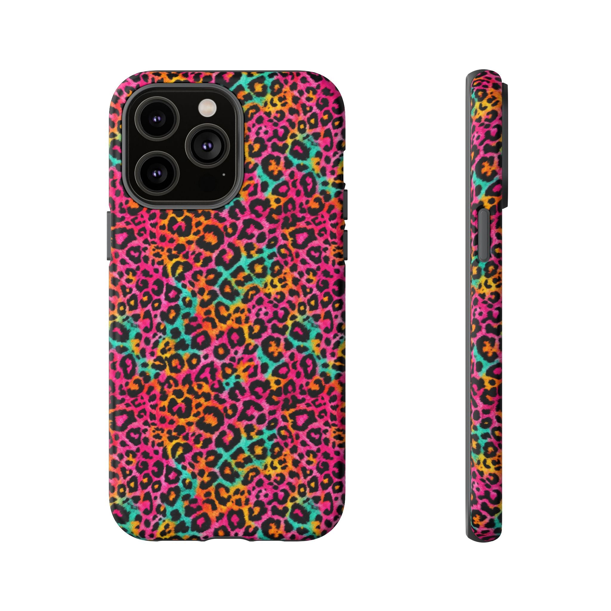 Rainbow Leopard Print Phone Case - Neon Cheetah Tough Case for iPhone and Samsung, Bright Y2K Animal Print