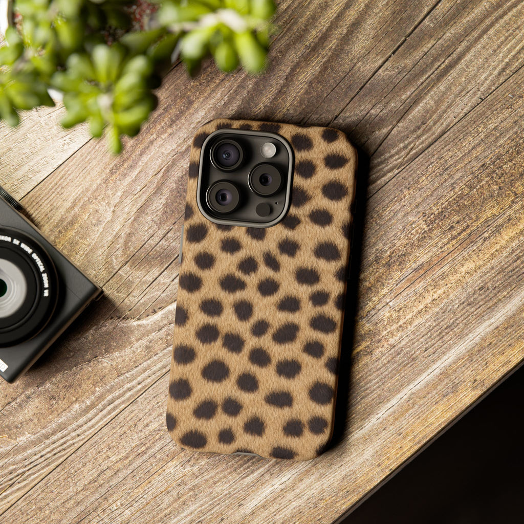 Cheetah Print Phone Case - Real Spot Tough Case for iPhone and Samsung, Bold Tan Animal Print