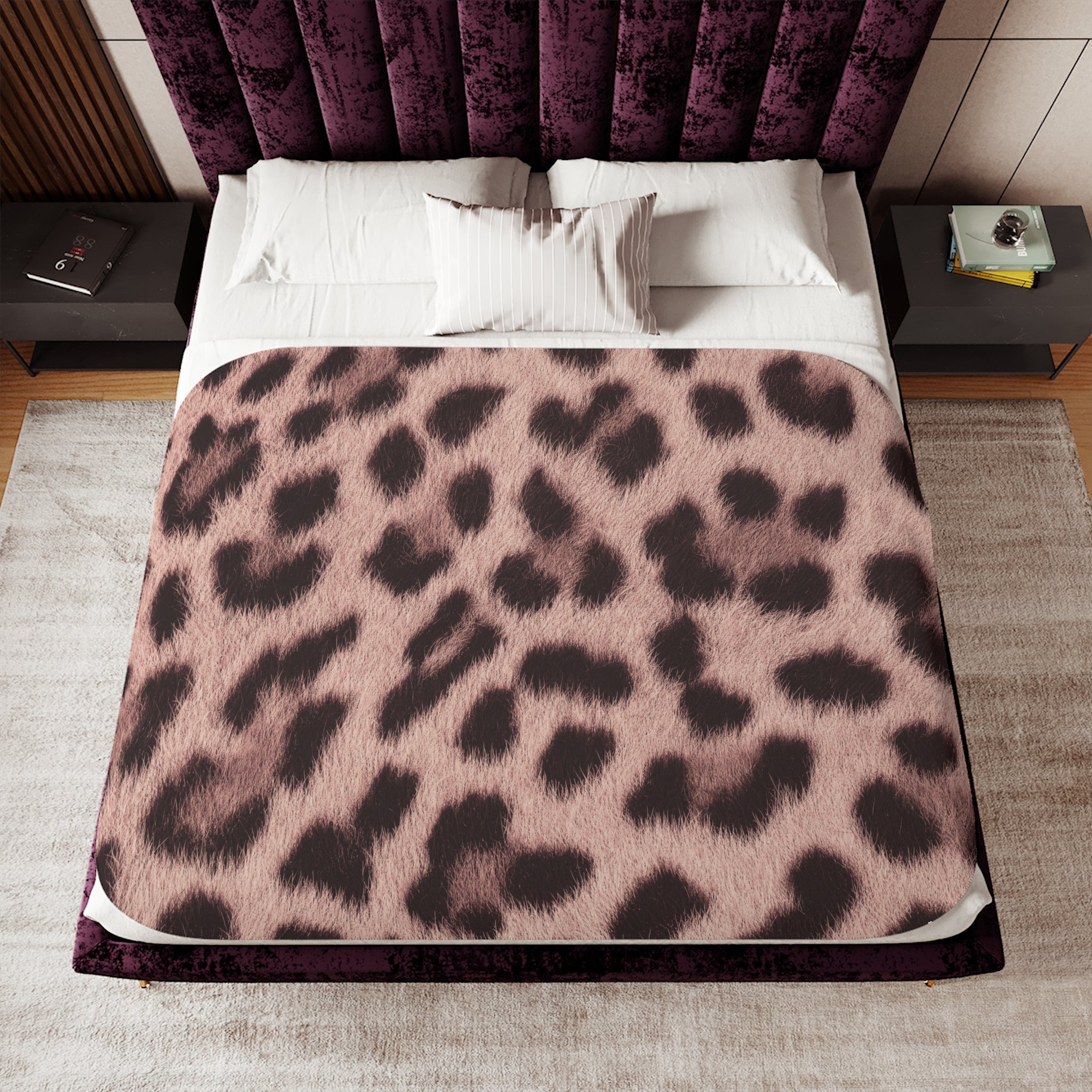 Blush Leopard Print Sherpa Blanket - Soft Pink Cheetah Throw, Photoreal Animal Print, 3 Sizes