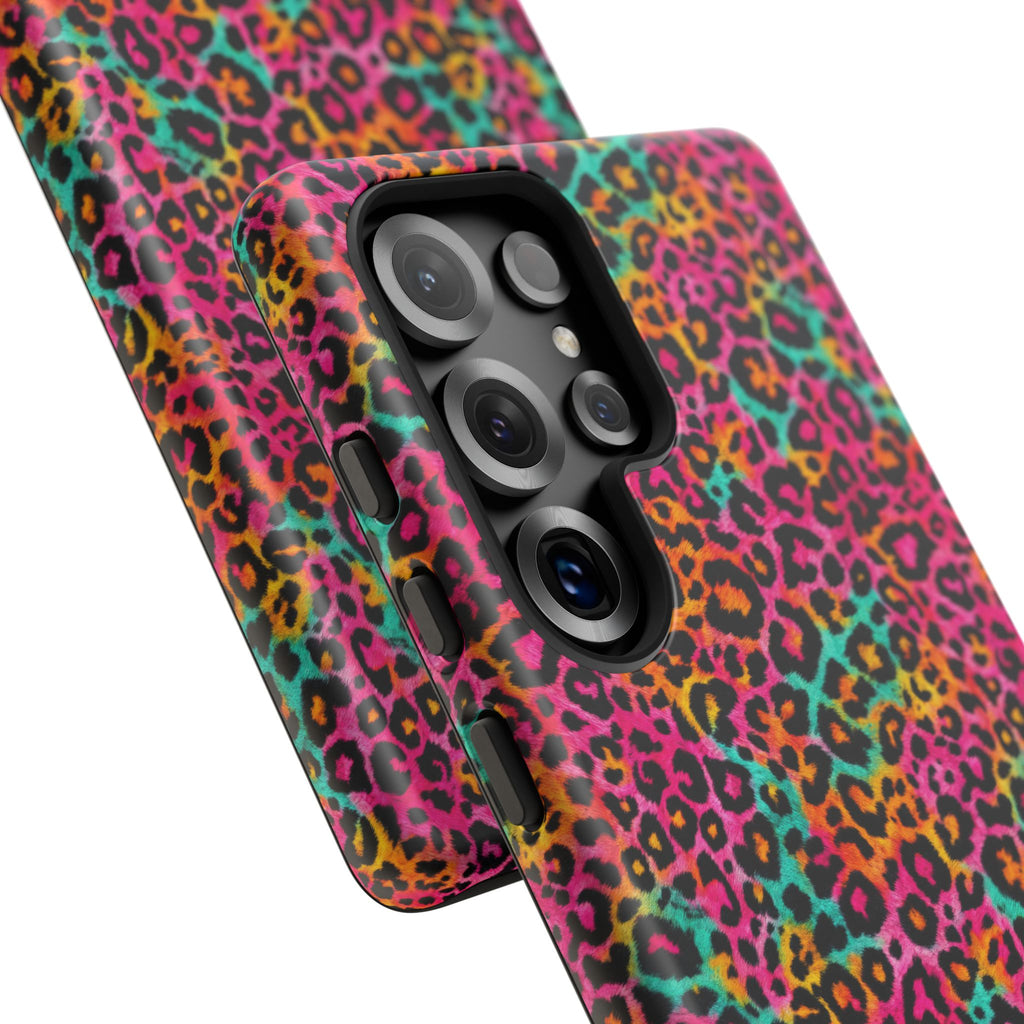 Rainbow Leopard Print Phone Case - Neon Cheetah Tough Case for iPhone and Samsung, Bright Y2K Animal Print