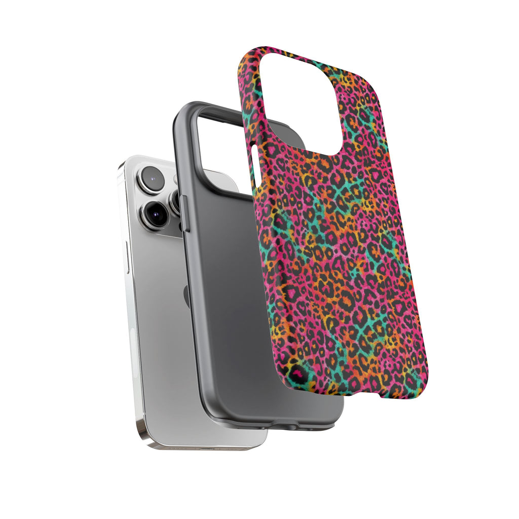 Rainbow Leopard Print Phone Case - Neon Cheetah Tough Case for iPhone and Samsung, Bright Y2K Animal Print