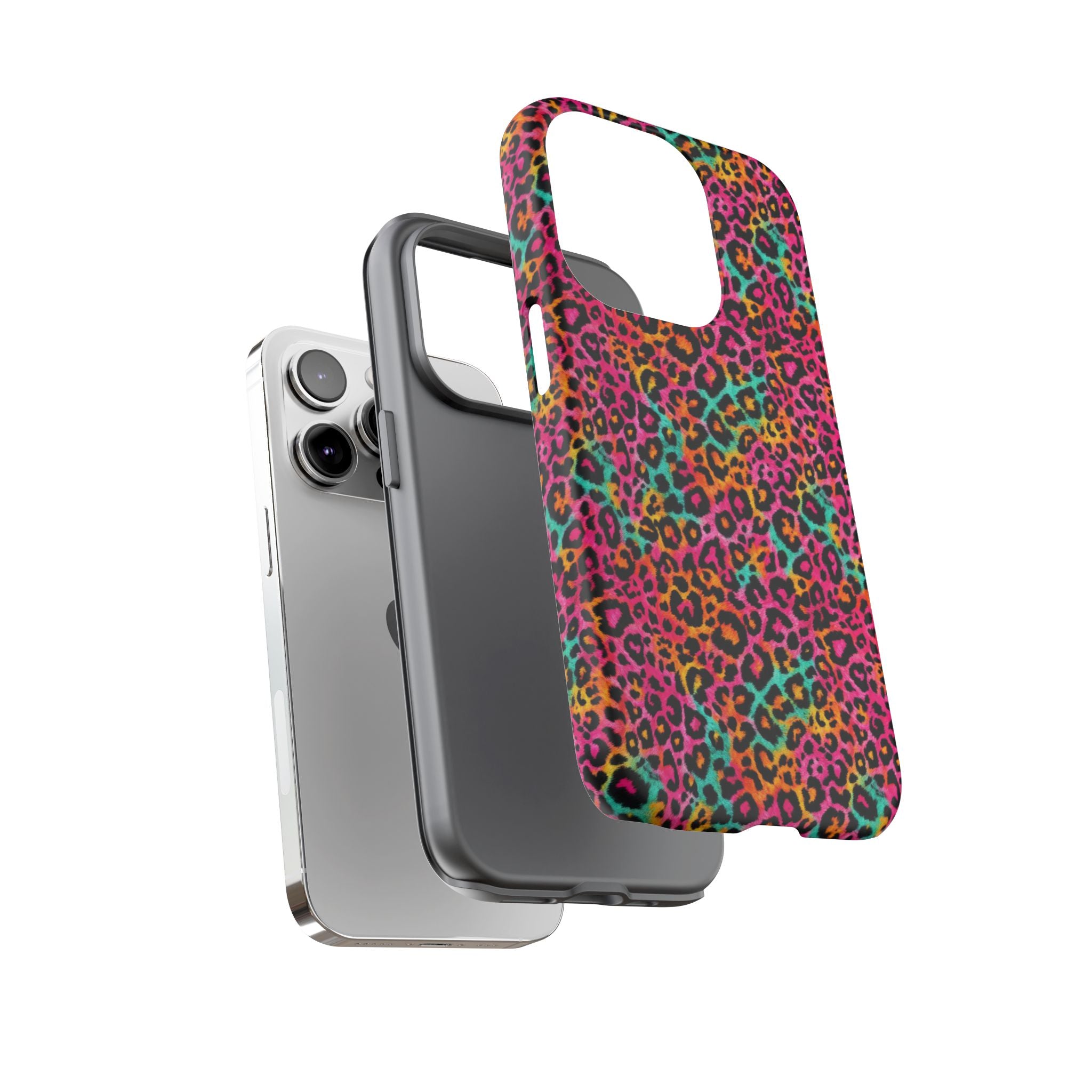 Rainbow Leopard Print Phone Case - Neon Cheetah Tough Case for iPhone and Samsung, Bright Y2K Animal Print