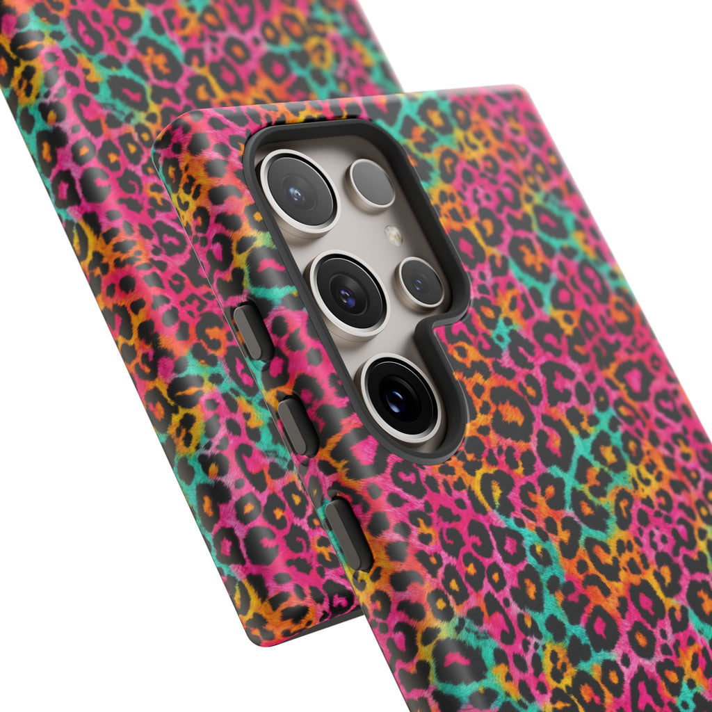 Rainbow Leopard Print Phone Case - Neon Cheetah Tough Case for iPhone and Samsung, Bright Y2K Animal Print