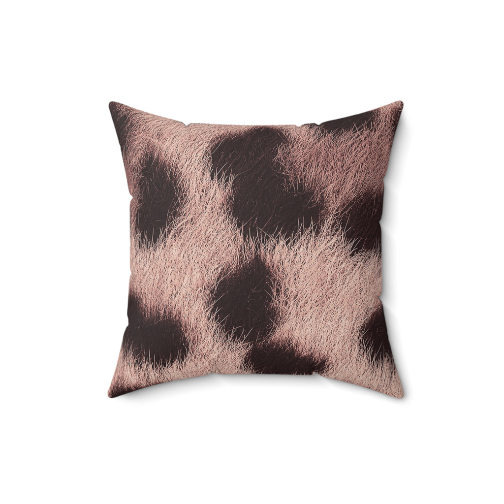 Blush leopard print throw pillow in soft pink, reverse side