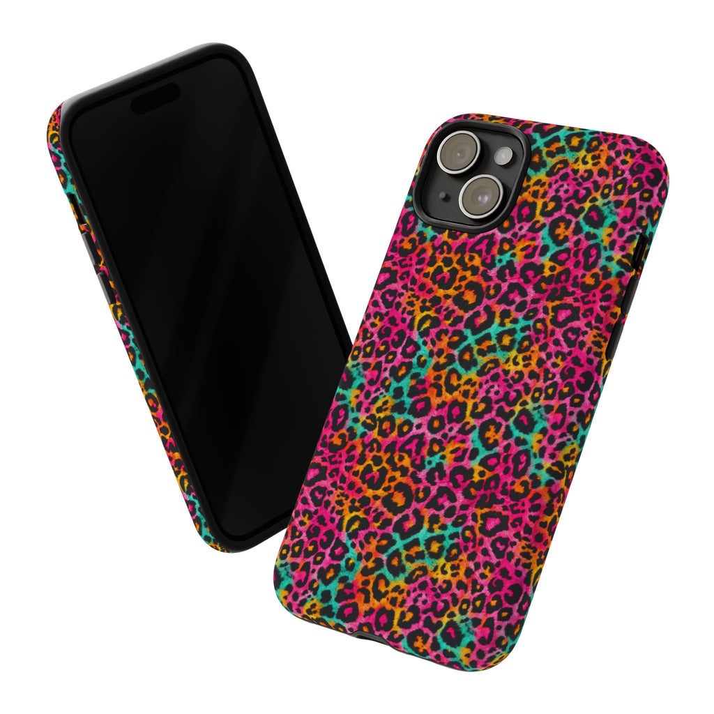 Rainbow Leopard Print Phone Case - Neon Cheetah Tough Case for iPhone and Samsung, Bright Y2K Animal Print