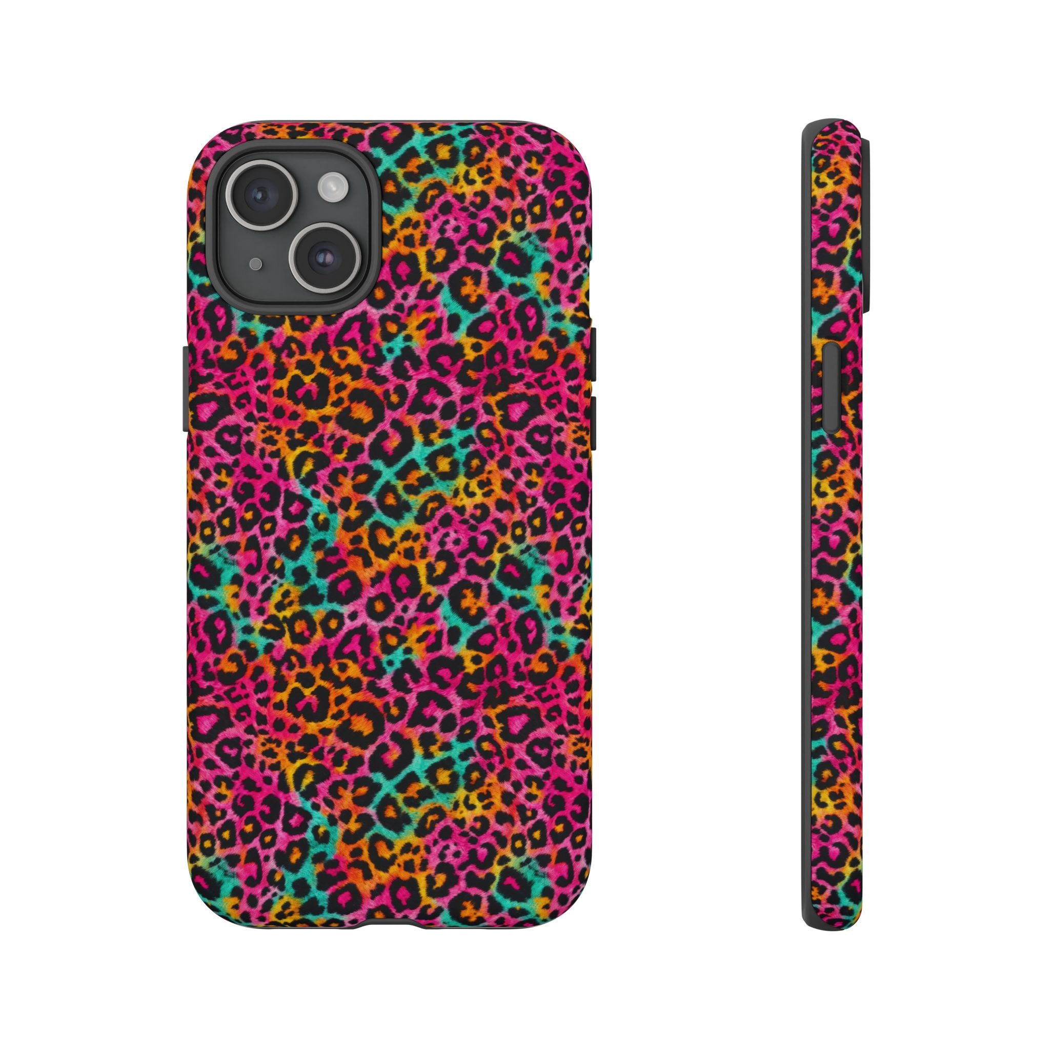 Rainbow Leopard Print Phone Case - Neon Cheetah Tough Case for iPhone and Samsung, Bright Y2K Animal Print
