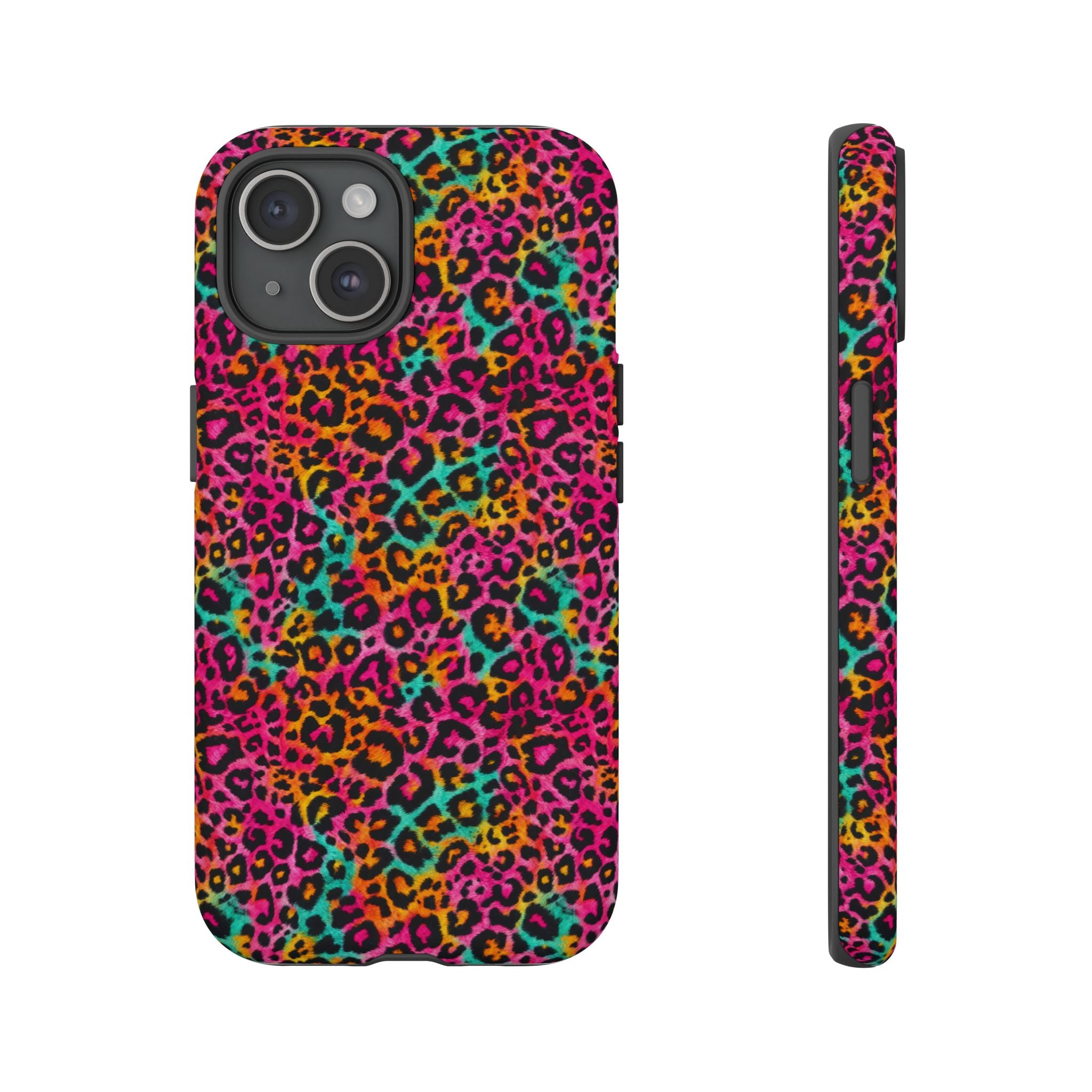 Rainbow Leopard Print Phone Case - Neon Cheetah Tough Case for iPhone and Samsung, Bright Y2K Animal Print