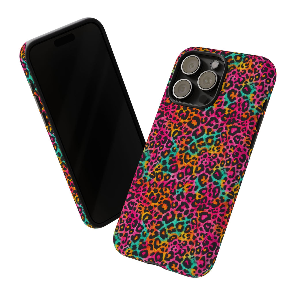 Rainbow Leopard Print Phone Case - Neon Cheetah Tough Case for iPhone and Samsung, Bright Y2K Animal Print
