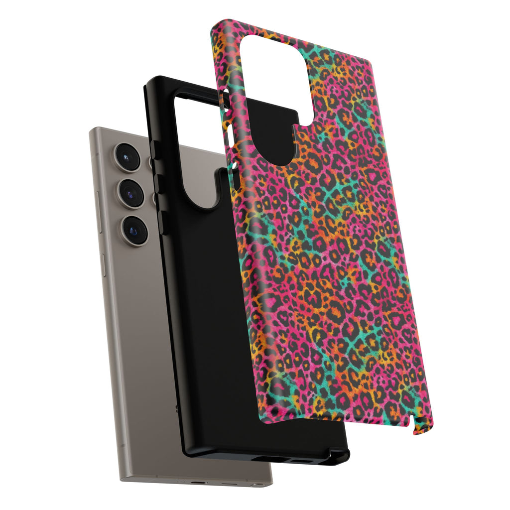 Rainbow Leopard Print Phone Case - Neon Cheetah Tough Case for iPhone and Samsung, Bright Y2K Animal Print