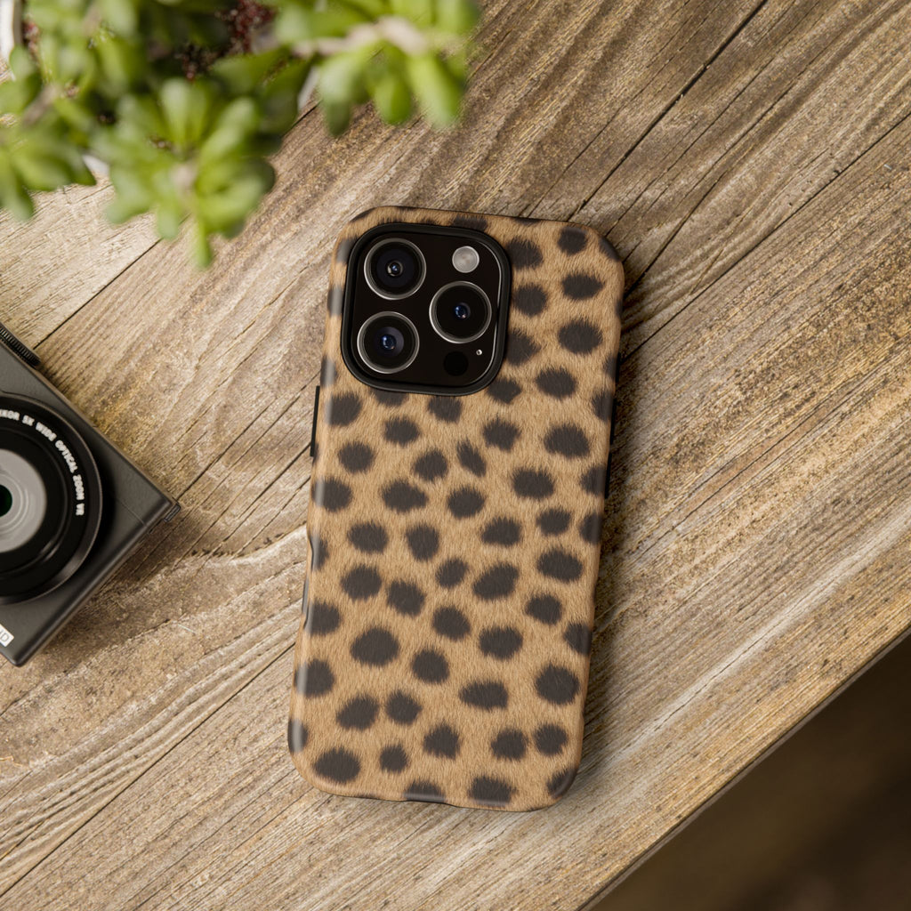 Cheetah Print Phone Case - Real Spot Tough Case for iPhone and Samsung, Bold Tan Animal Print
