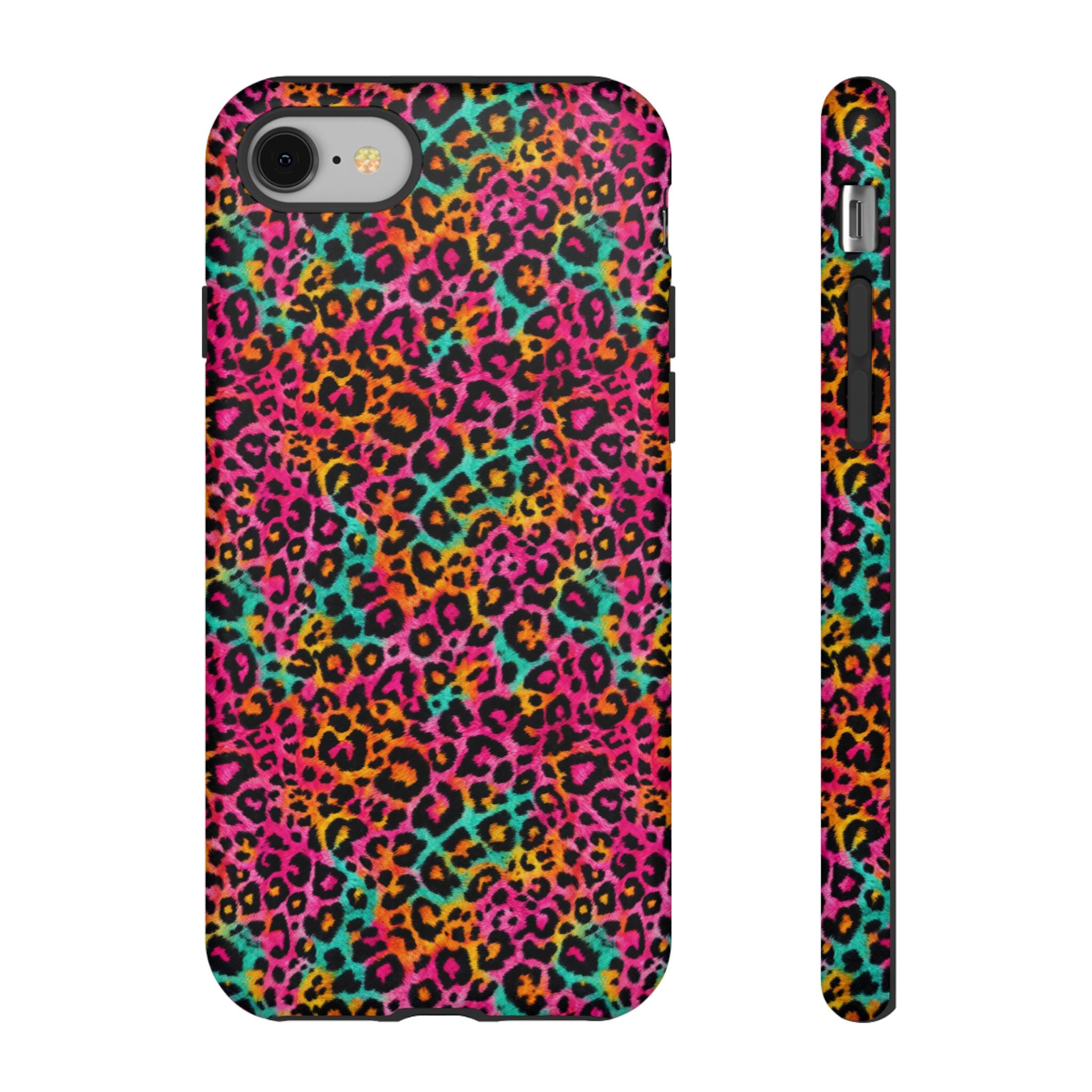 Rainbow Leopard Print Phone Case - Neon Cheetah Tough Case for iPhone and Samsung, Bright Y2K Animal Print