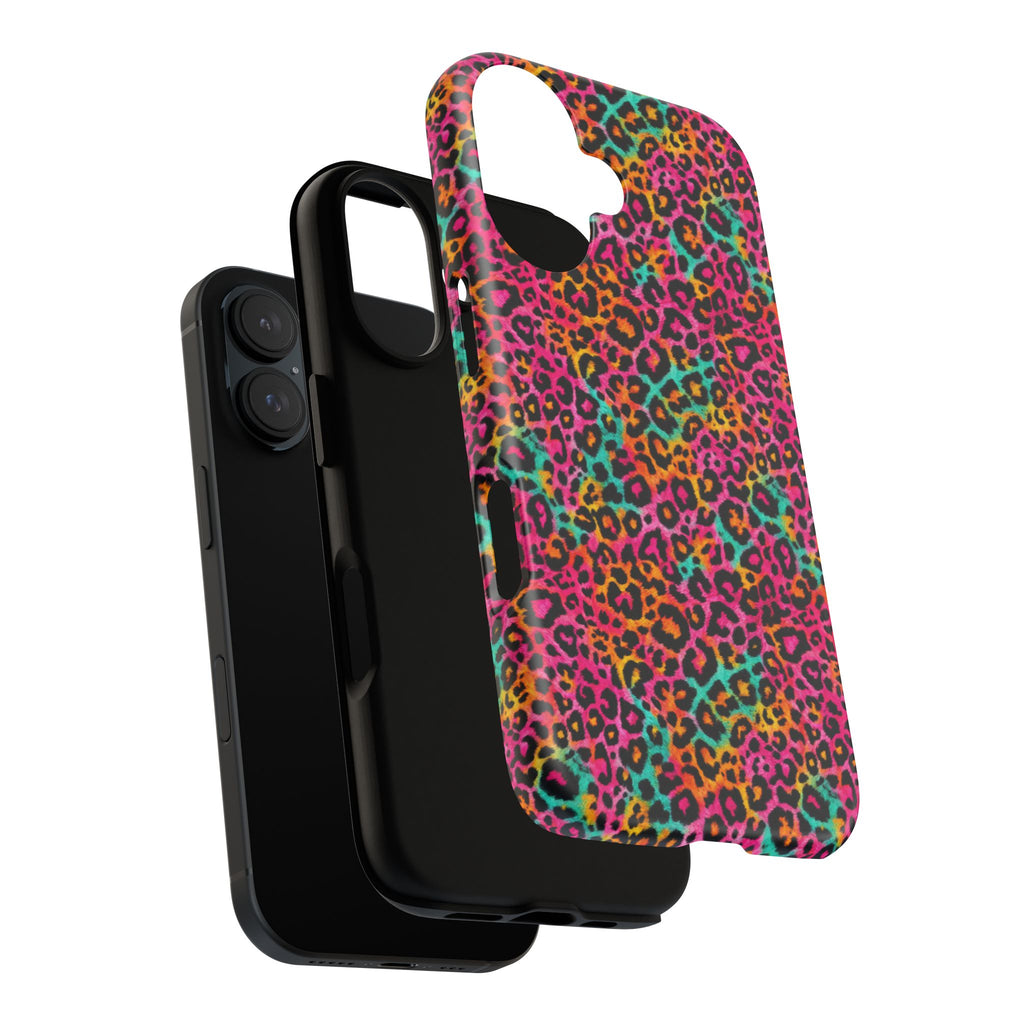 Rainbow Leopard Print Phone Case - Neon Cheetah Tough Case for iPhone and Samsung, Bright Y2K Animal Print