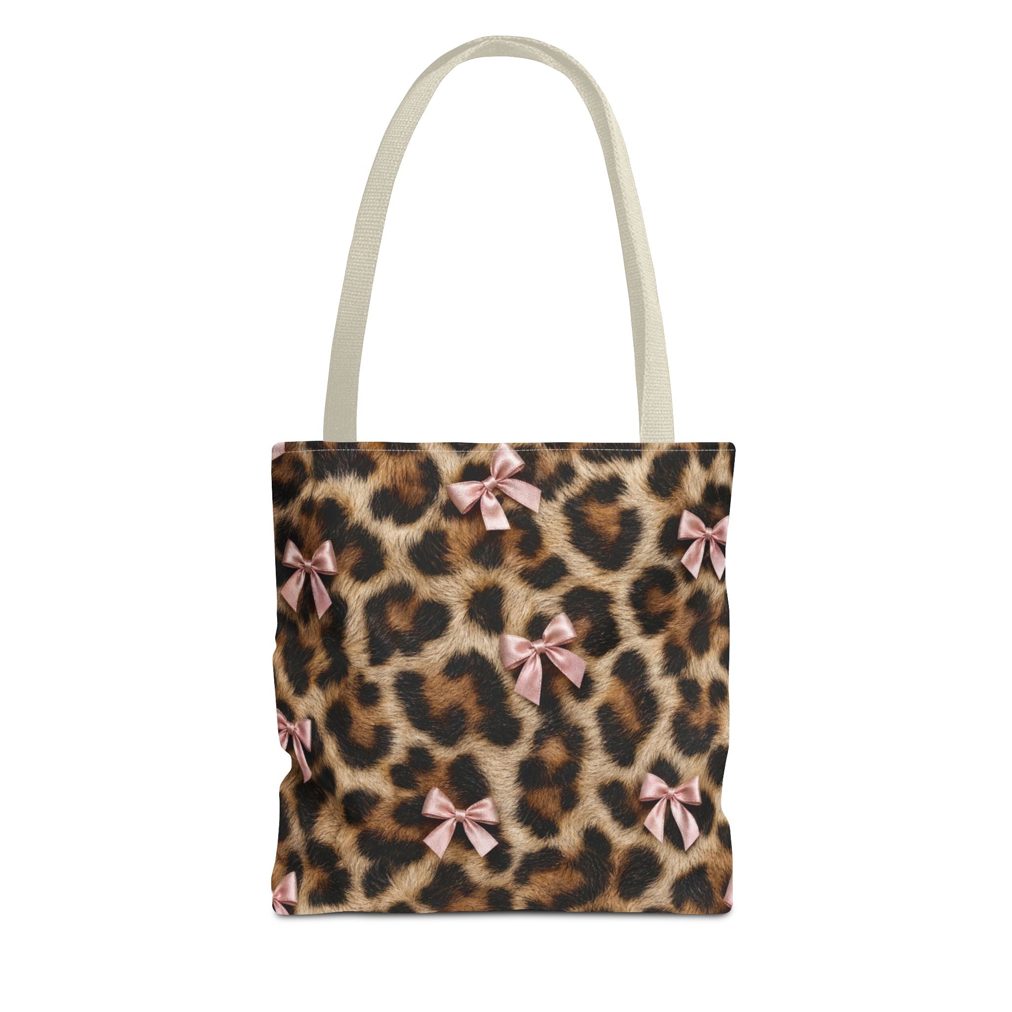 Leopard Print Bow Tote Bag - Coquette Pink Ribbon Canvas Tote, Real Spot Animal Print Shoulder Bag, 3 Sizes