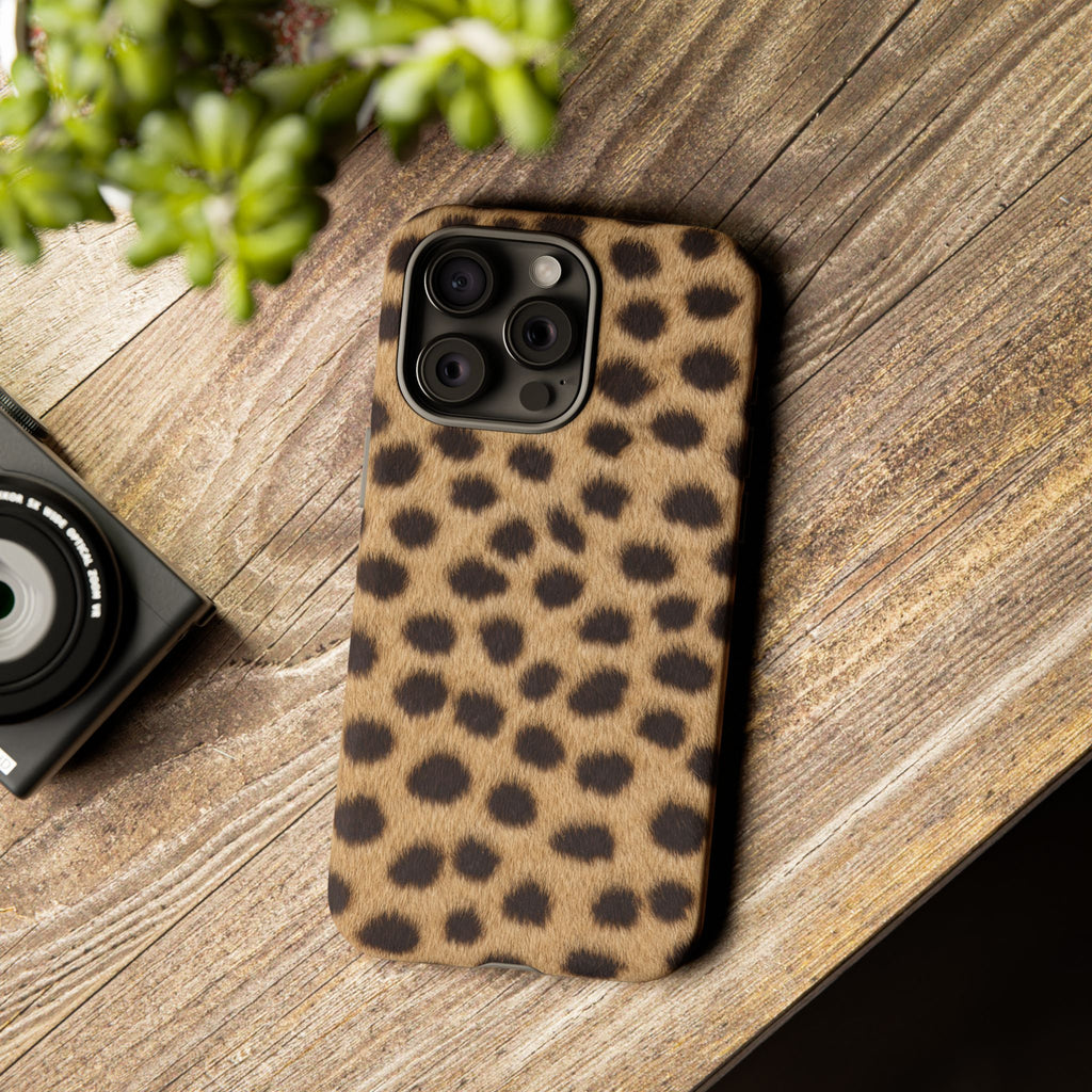 Cheetah Print Phone Case - Real Spot Tough Case for iPhone and Samsung, Bold Tan Animal Print