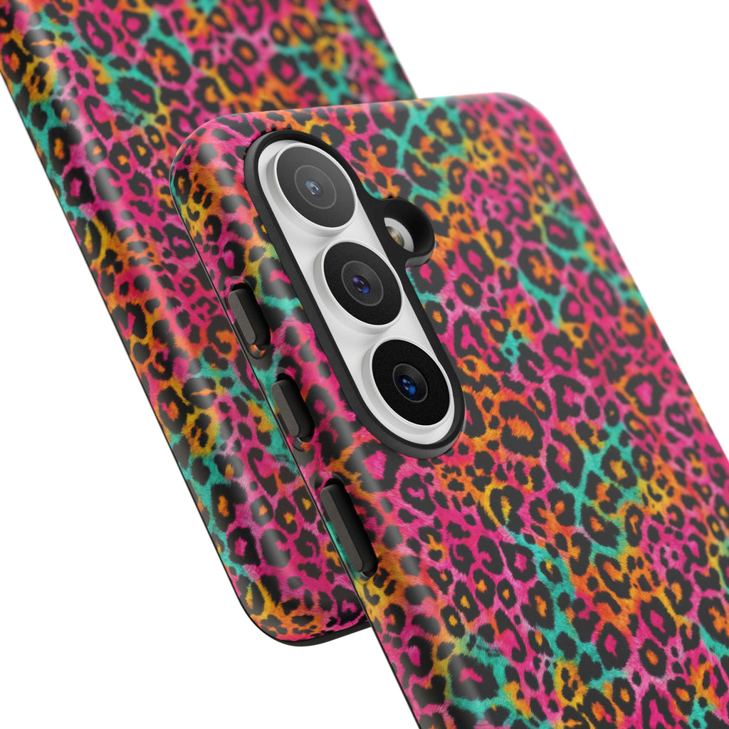 Rainbow Leopard Print Phone Case - Neon Cheetah Tough Case for iPhone and Samsung, Bright Y2K Animal Print