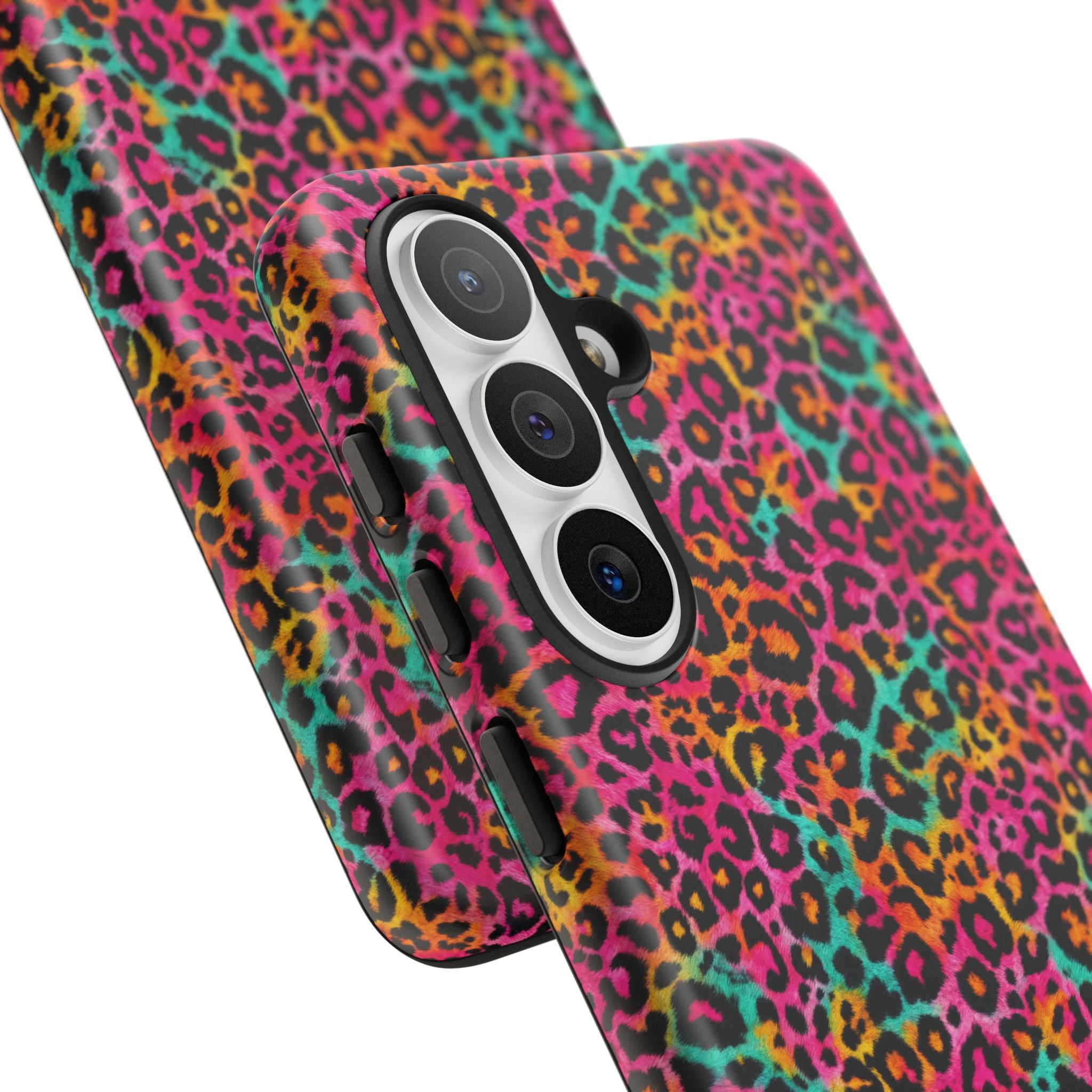 Rainbow Leopard Print Phone Case - Neon Cheetah Tough Case for iPhone and Samsung, Bright Y2K Animal Print