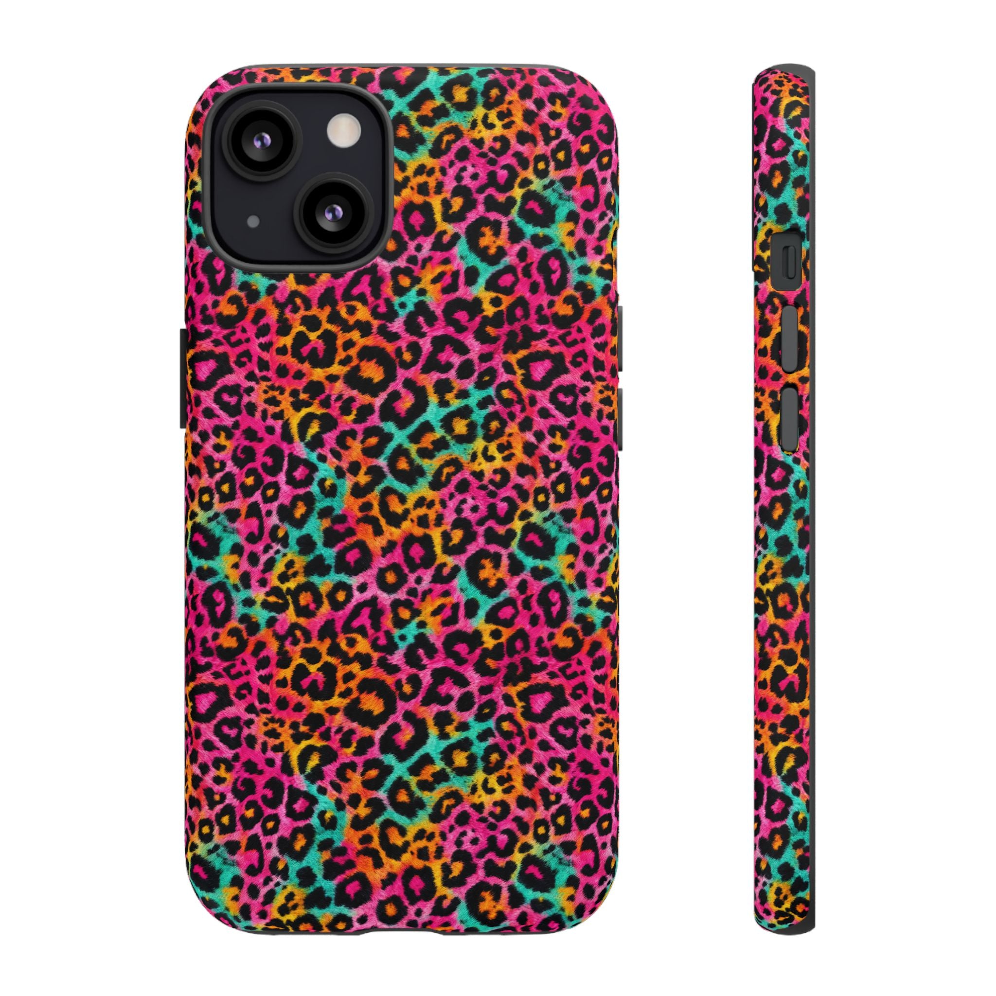 Rainbow Leopard Print Phone Case - Neon Cheetah Tough Case for iPhone and Samsung, Bright Y2K Animal Print