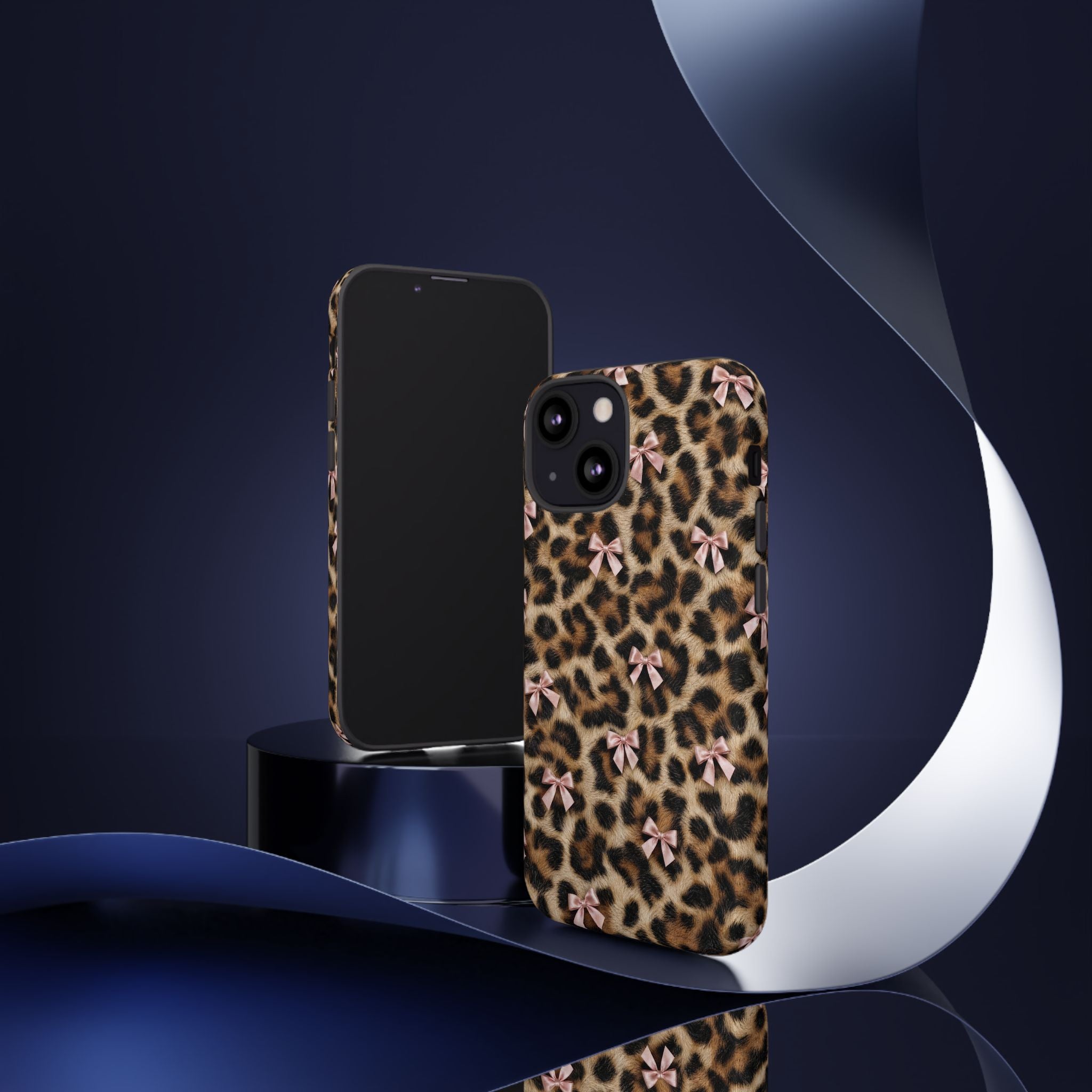 Leopard Print Bow Phone Case - Coquette Pink Ribbon Tough Case for iPhone and Samsung, Real Spot Animal Print