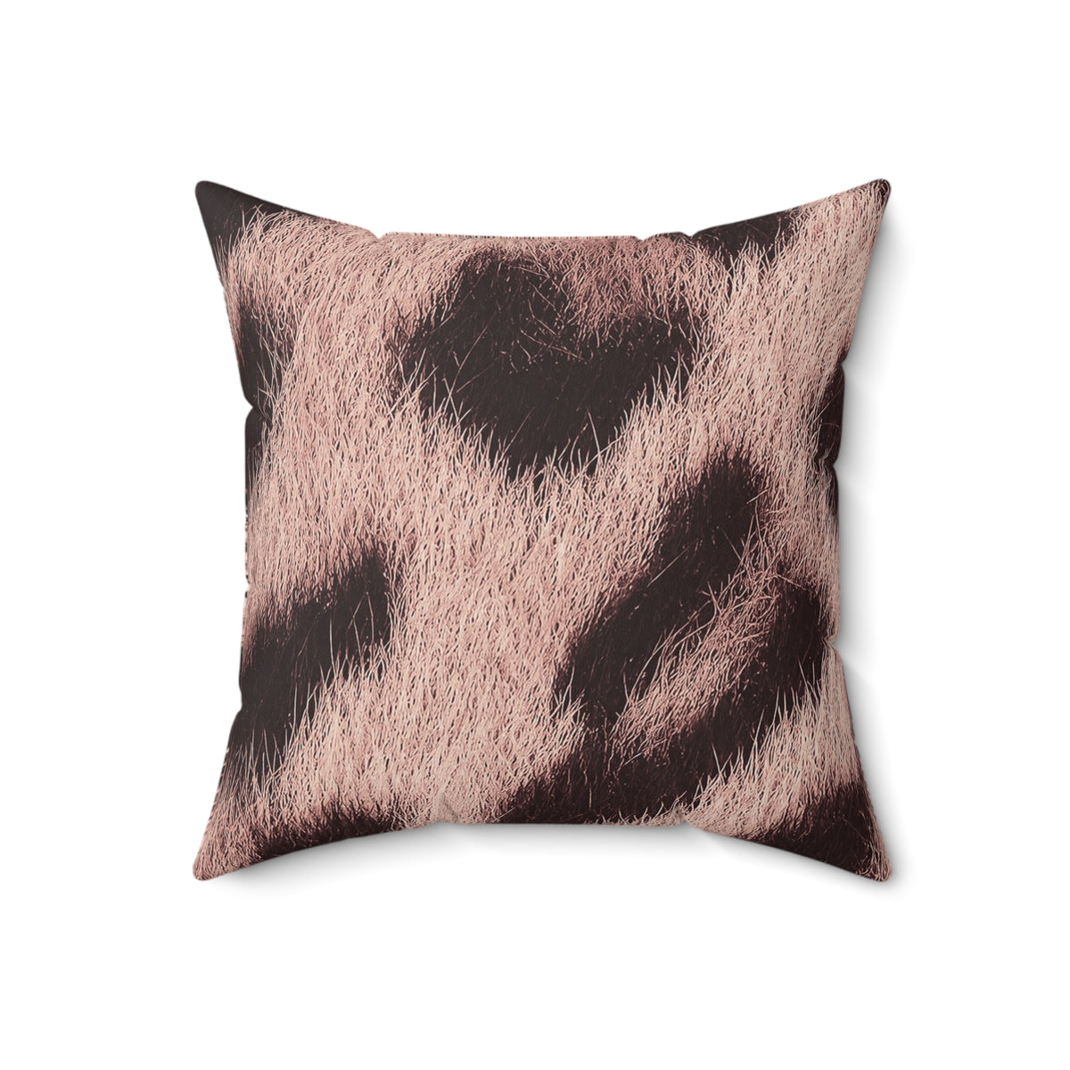 Blush leopard print throw pillow styled on a neutral sofa