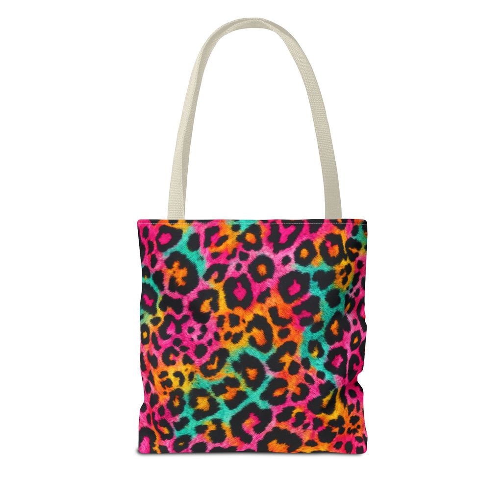 Rainbow Leopard Print Tote Bag - Neon Cheetah Canvas Tote, Bright Y2K Animal Print Shoulder Bag, 3 Sizes