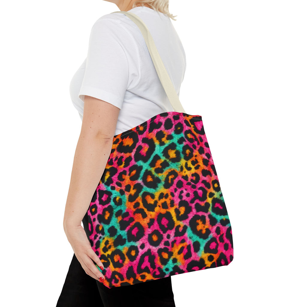 Rainbow Leopard Print Tote Bag - Neon Cheetah Canvas Tote, Bright Y2K Animal Print Shoulder Bag, 3 Sizes