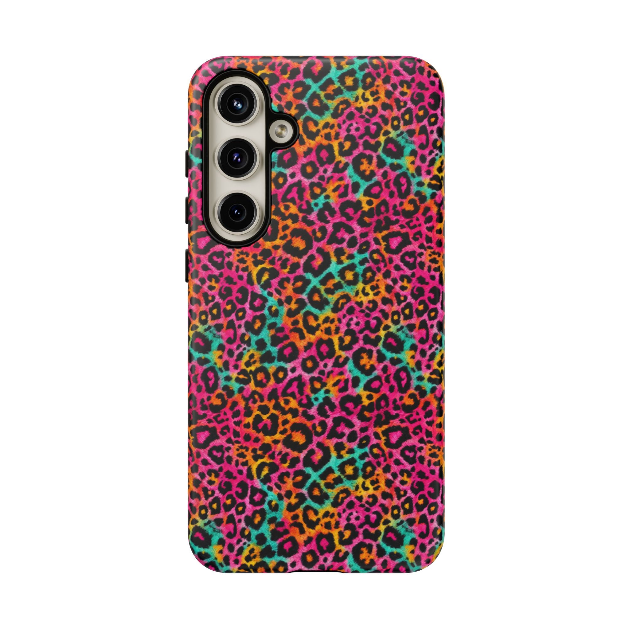 Rainbow Leopard Print Phone Case - Neon Cheetah Tough Case for iPhone and Samsung, Bright Y2K Animal Print