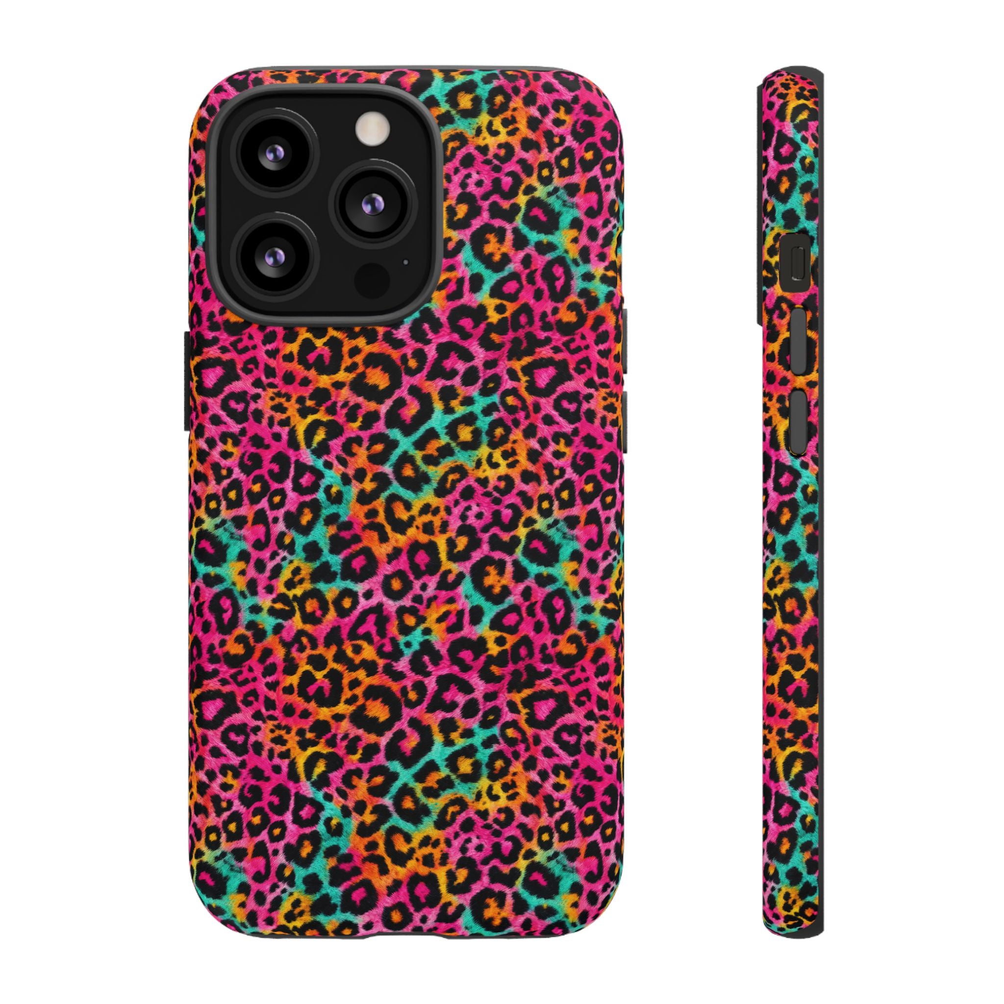 Rainbow Leopard Print Phone Case - Neon Cheetah Tough Case for iPhone and Samsung, Bright Y2K Animal Print