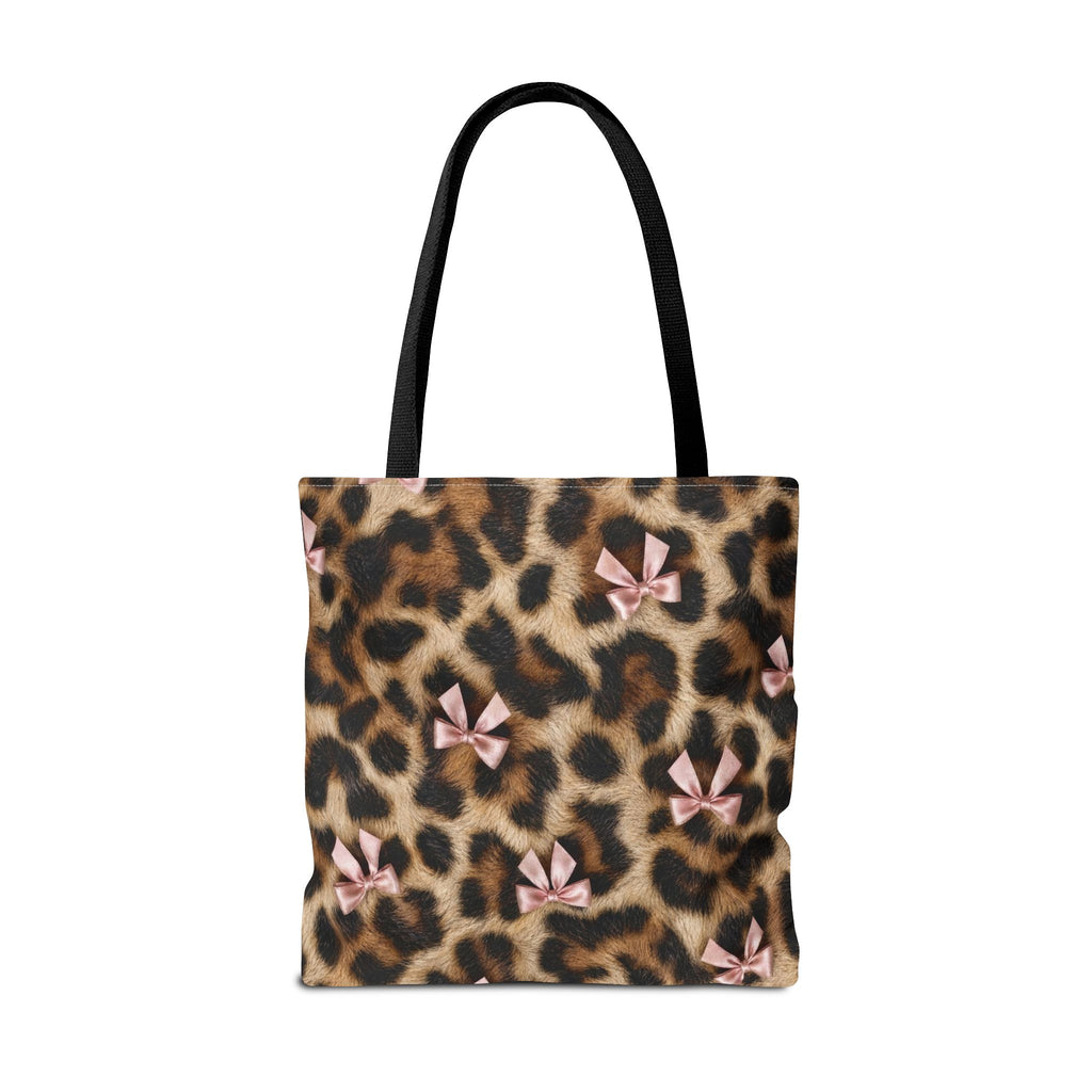 Leopard Print Bow Tote Bag - Coquette Pink Ribbon Canvas Tote, Real Spot Animal Print Shoulder Bag, 3 Sizes