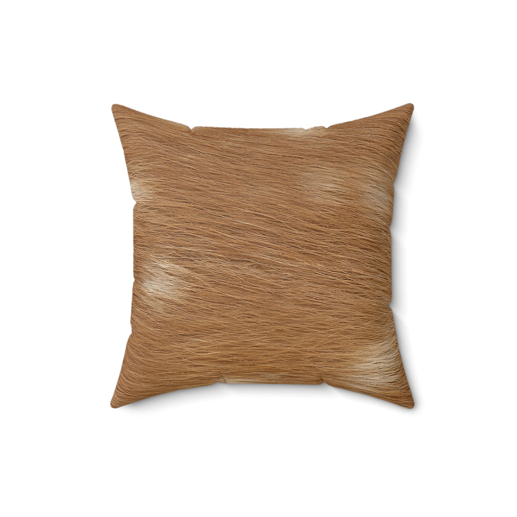 Fawn deer print throw pillow in warm russet tan with creamy dapples