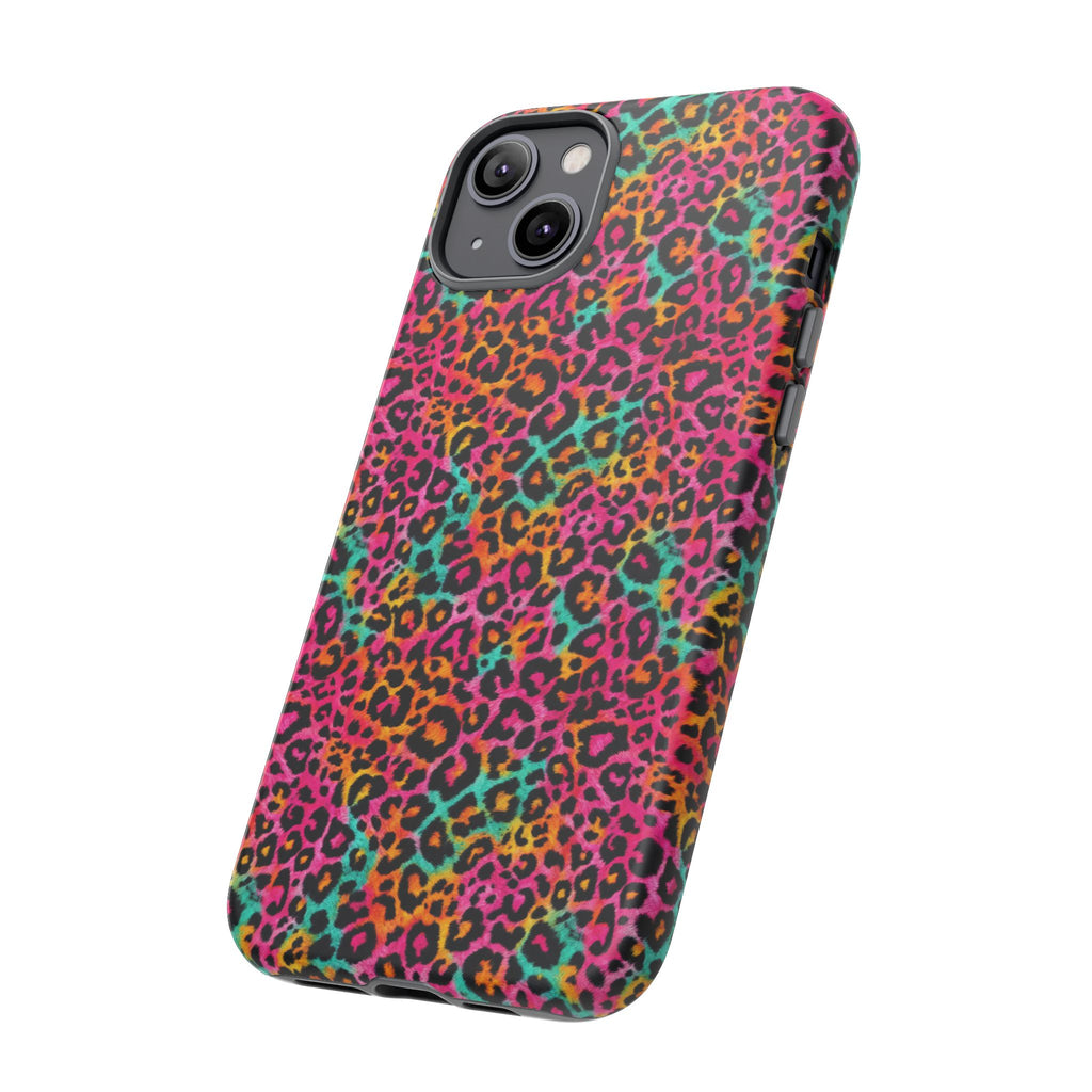 Rainbow Leopard Print Phone Case - Neon Cheetah Tough Case for iPhone and Samsung, Bright Y2K Animal Print