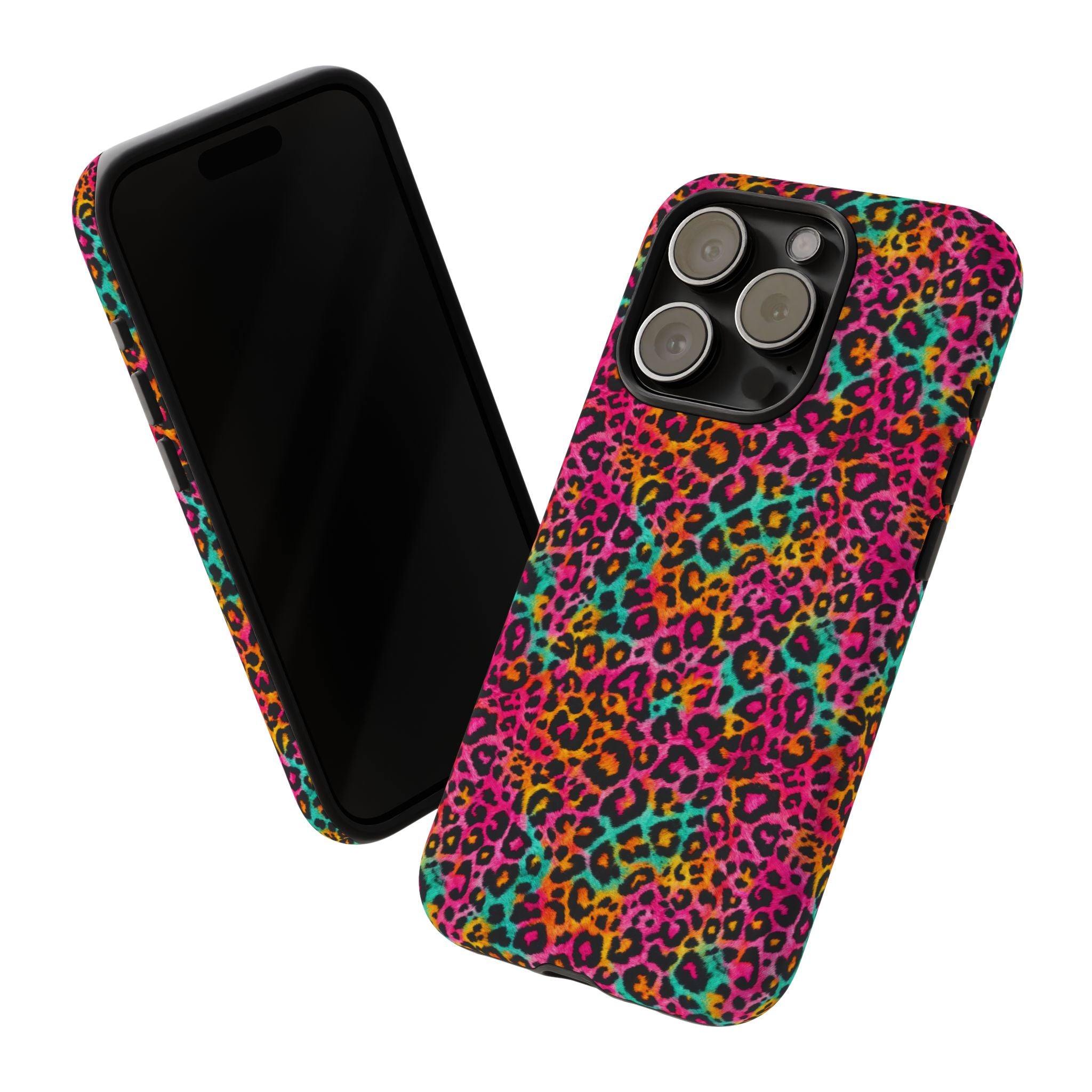 Rainbow Leopard Print Phone Case - Neon Cheetah Tough Case for iPhone and Samsung, Bright Y2K Animal Print