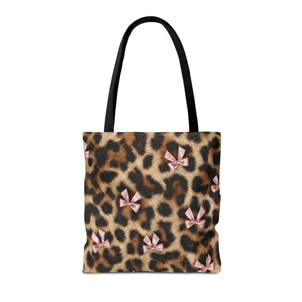 Leopard Print Bow Tote Bag - Coquette Pink Ribbon Canvas Tote, Real Spot Animal Print Shoulder Bag, 3 Sizes