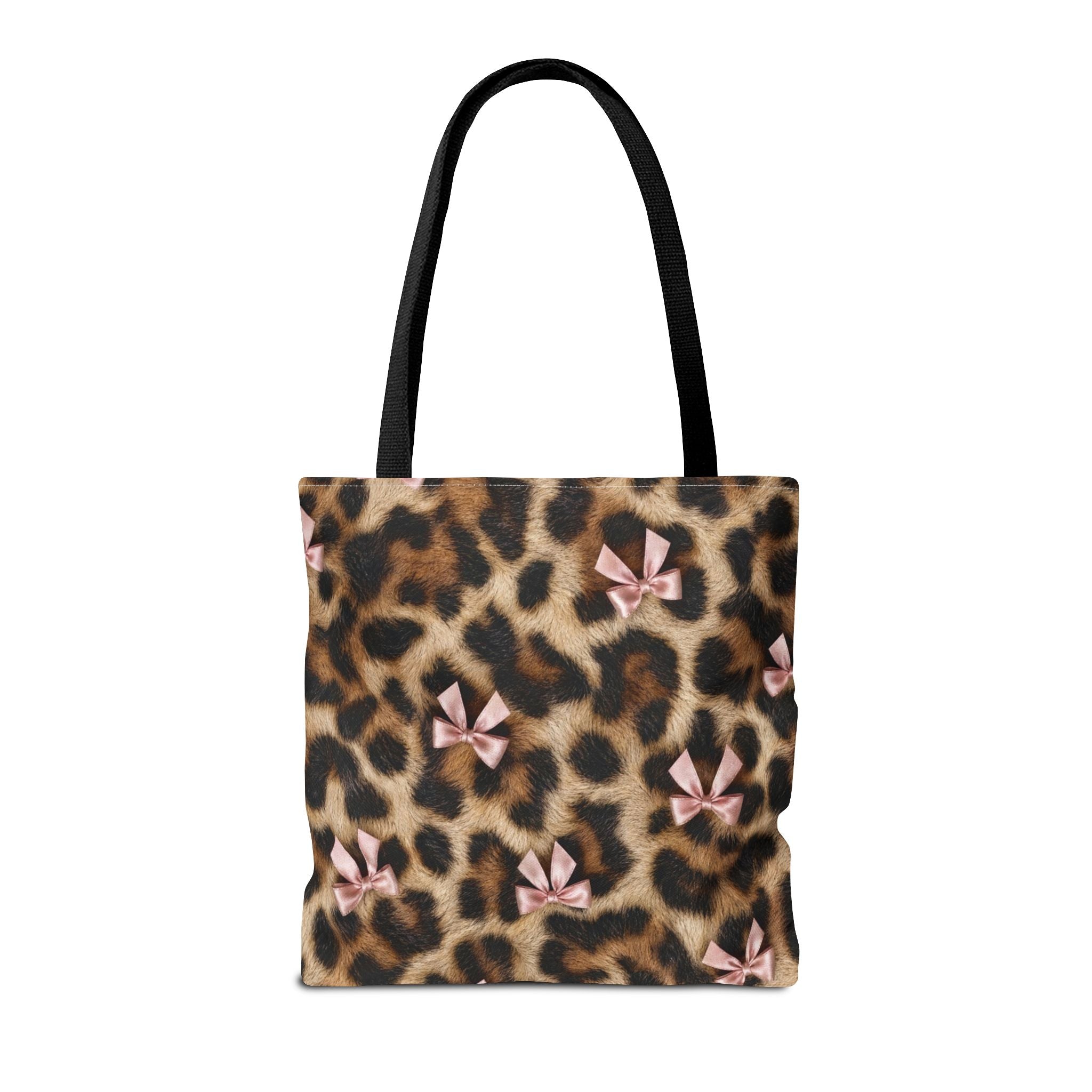 Leopard Print Bow Tote Bag - Coquette Pink Ribbon Canvas Tote, Real Spot Animal Print Shoulder Bag, 3 Sizes