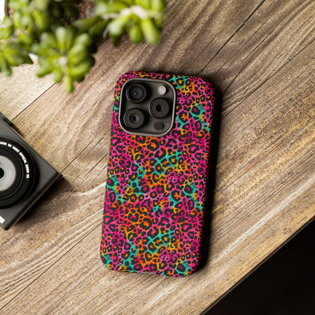 Rainbow Leopard Print Phone Case - Neon Cheetah Tough Case for iPhone and Samsung, Bright Y2K Animal Print