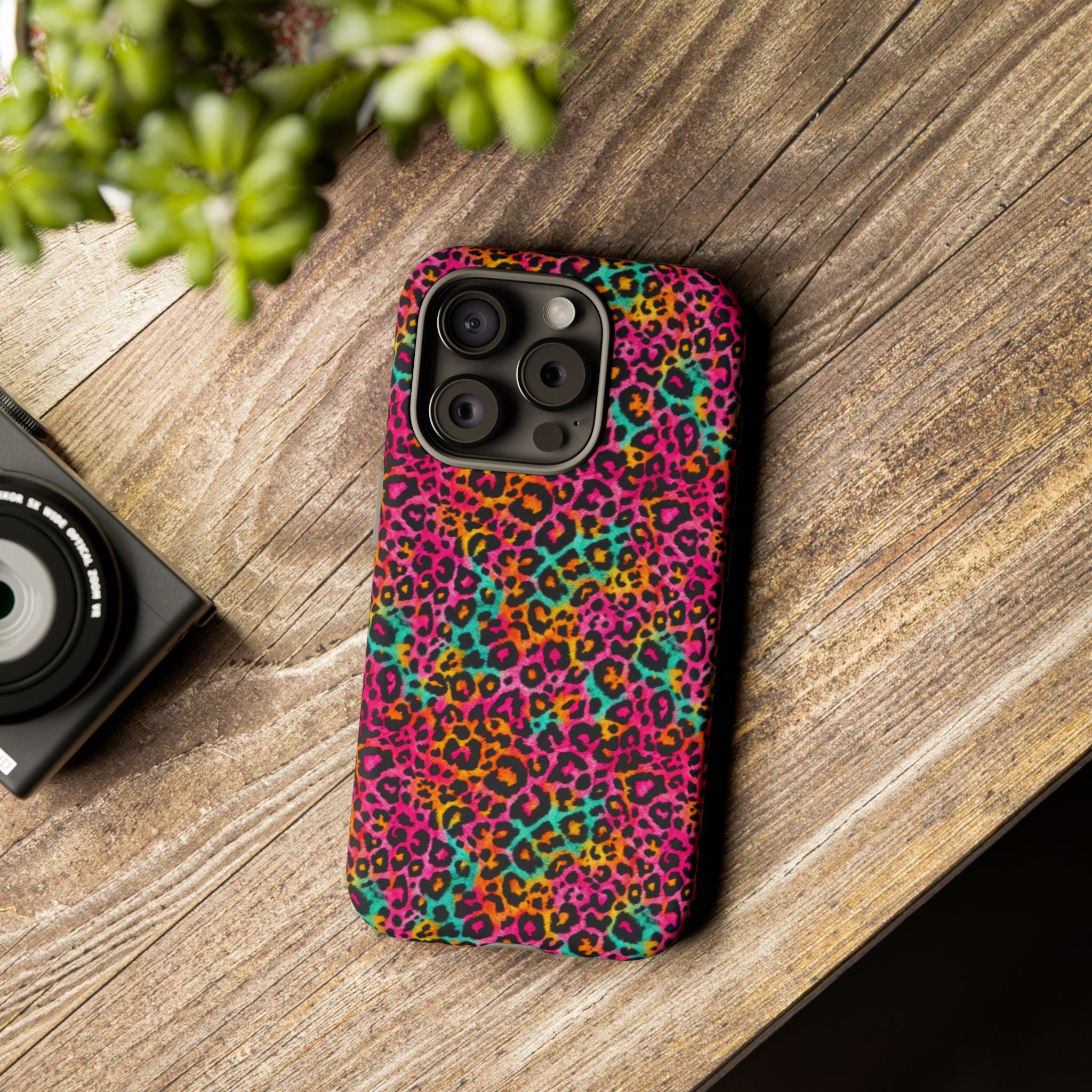 Rainbow Leopard Print Phone Case - Neon Cheetah Tough Case for iPhone and Samsung, Bright Y2K Animal Print