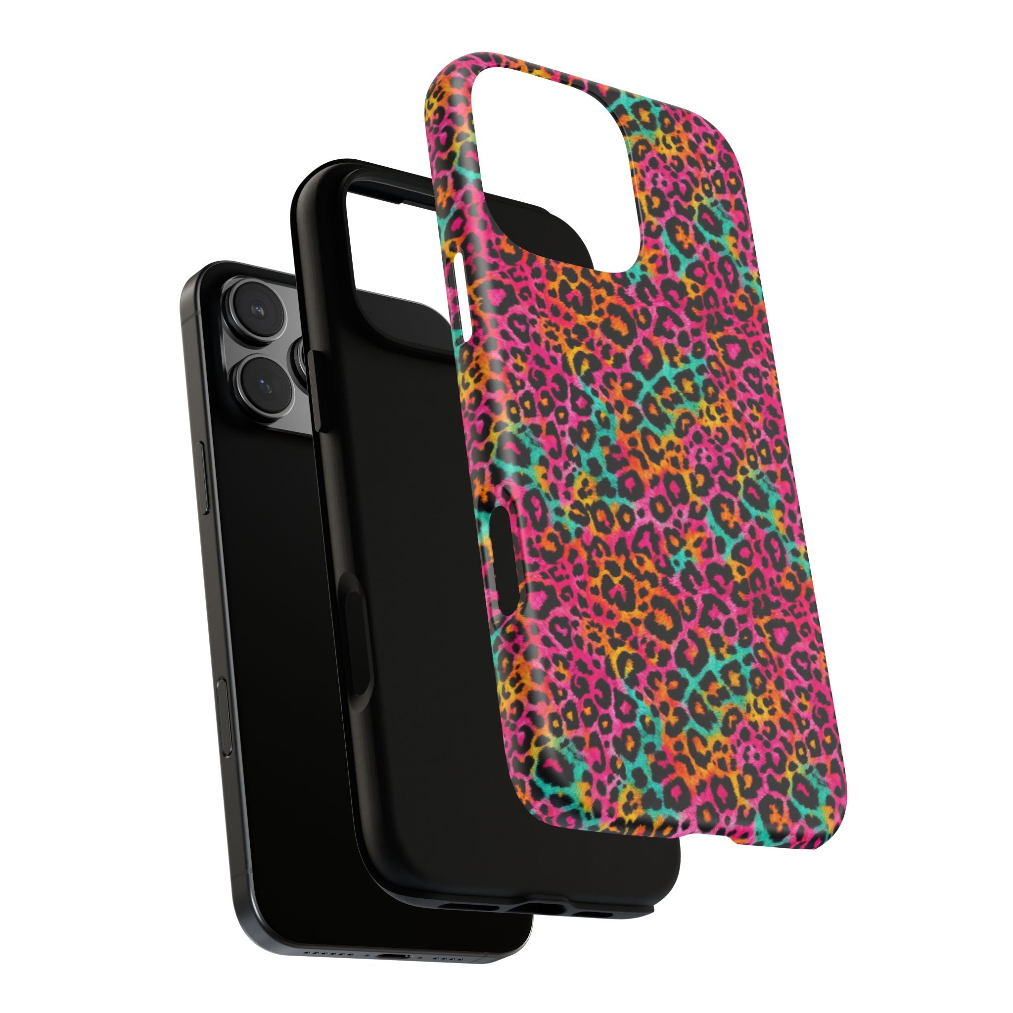 Rainbow Leopard Print Phone Case - Neon Cheetah Tough Case for iPhone and Samsung, Bright Y2K Animal Print