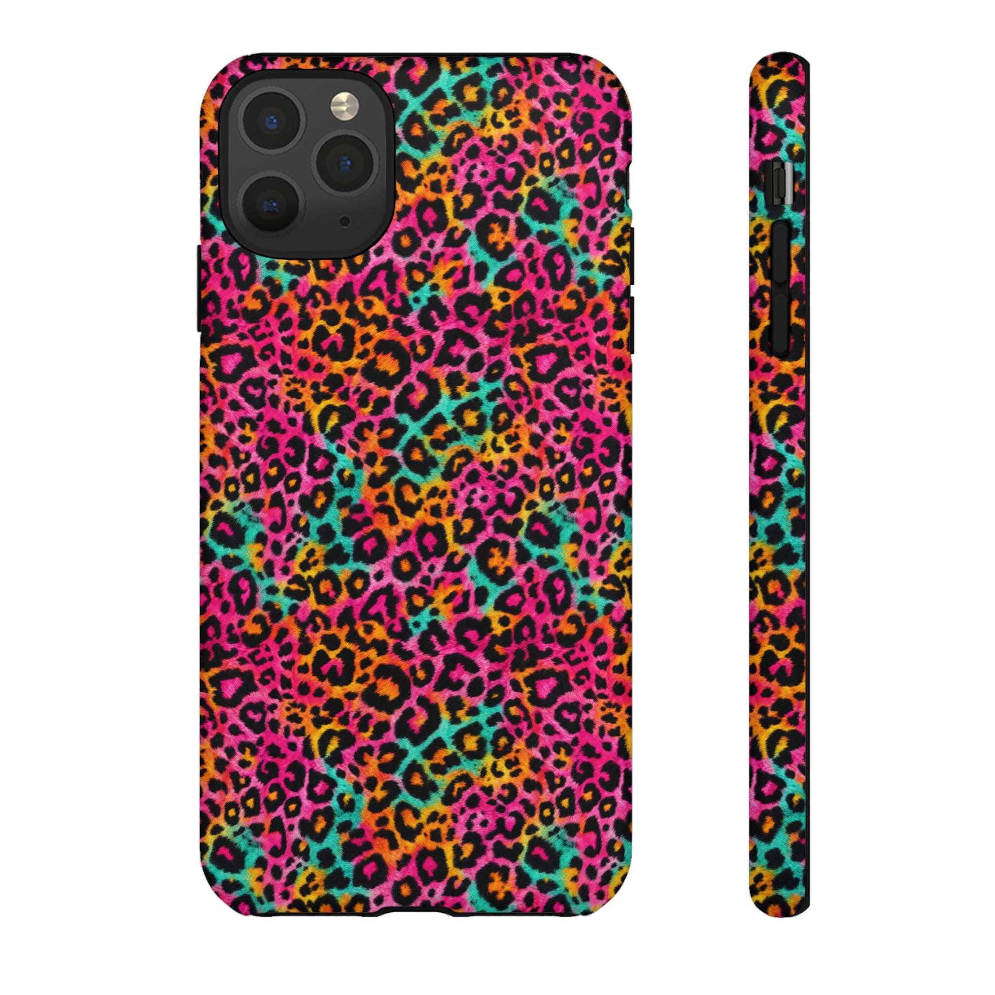 Rainbow Leopard Print Phone Case - Neon Cheetah Tough Case for iPhone and Samsung, Bright Y2K Animal Print