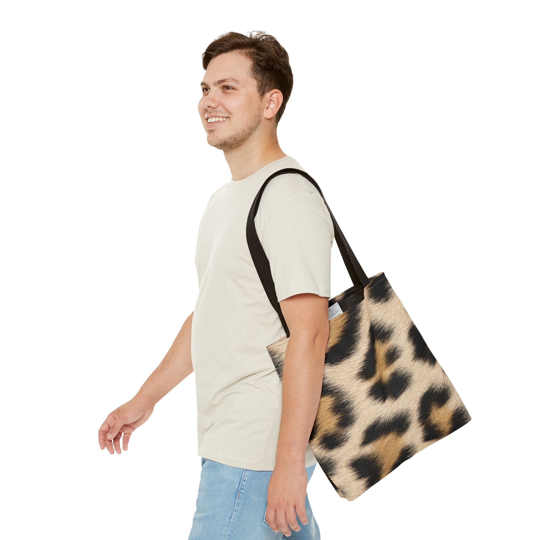 Cream Leopard Print Tote Bag - Pale Ivory Canvas Tote, Bold Spotted Animal Print Shoulder Bag, 3 Sizes