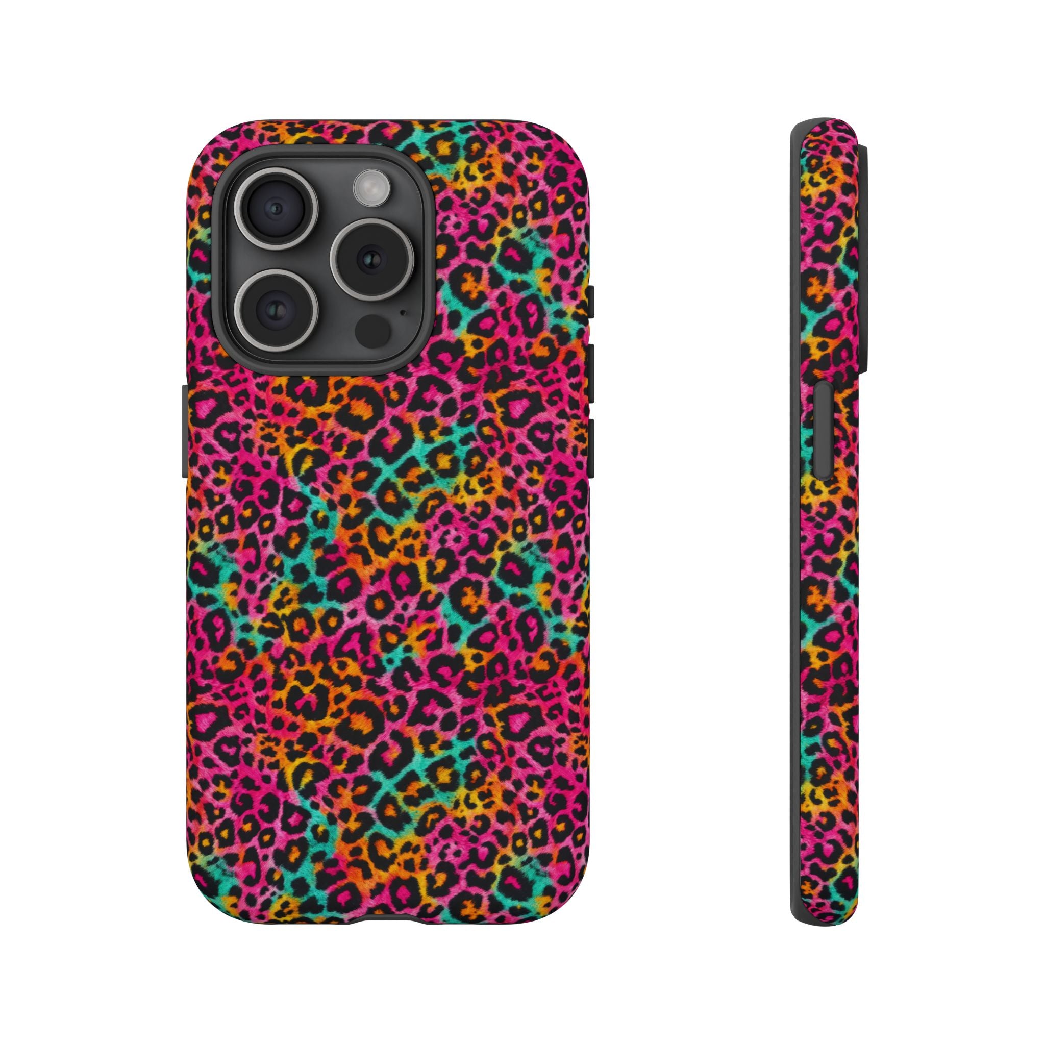 Rainbow Leopard Print Phone Case - Neon Cheetah Tough Case for iPhone and Samsung, Bright Y2K Animal Print