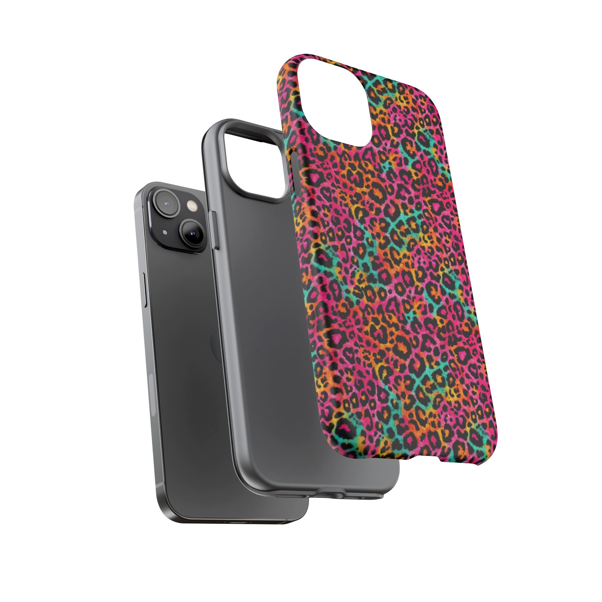 Rainbow Leopard Print Phone Case - Neon Cheetah Tough Case for iPhone and Samsung, Bright Y2K Animal Print