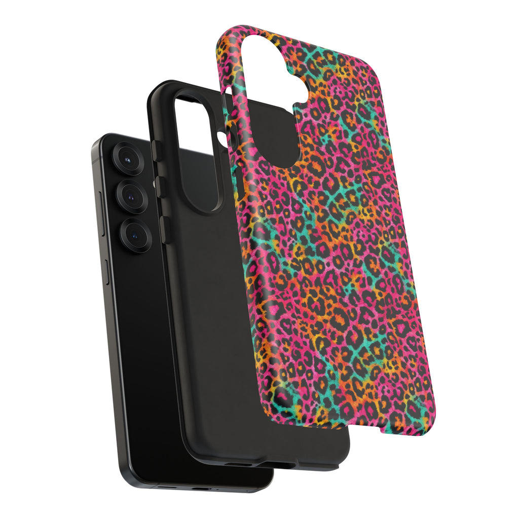 Rainbow Leopard Print Phone Case - Neon Cheetah Tough Case for iPhone and Samsung, Bright Y2K Animal Print