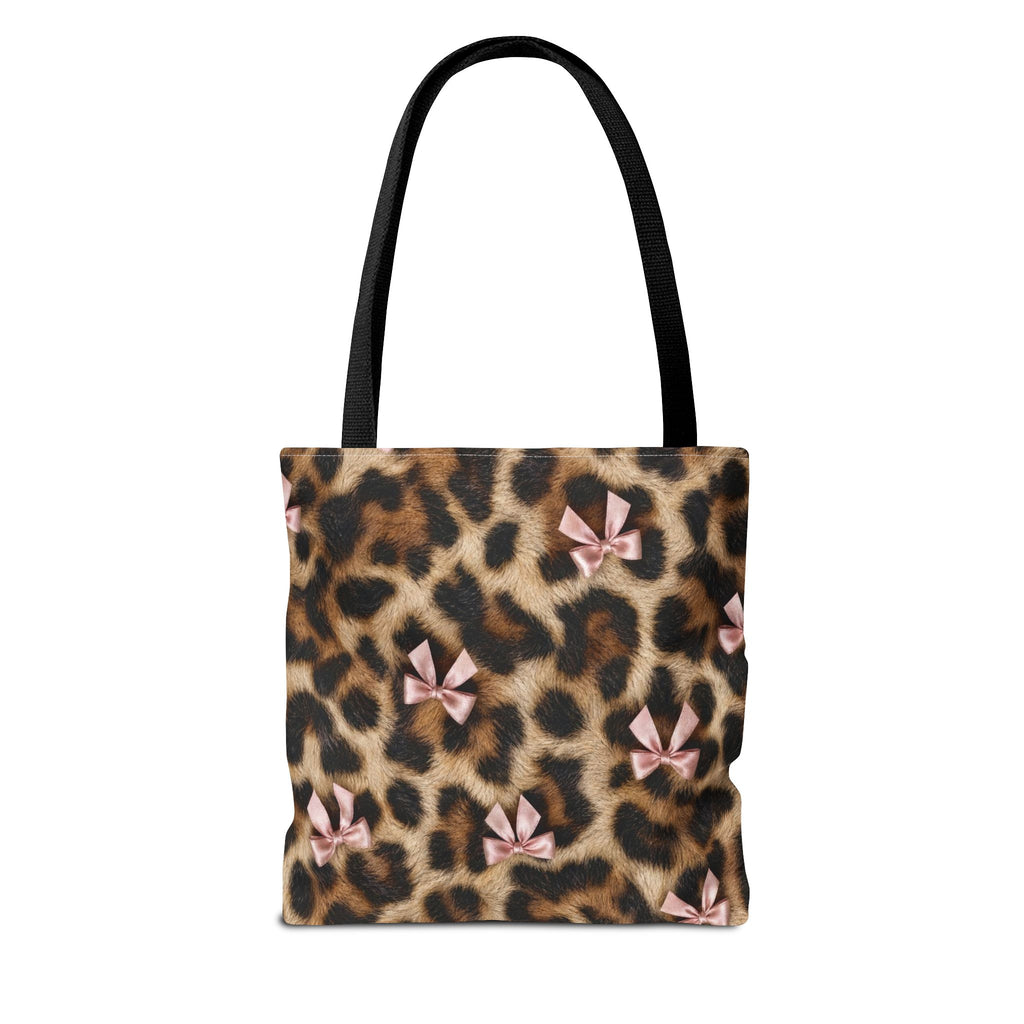 Leopard Print Bow Tote Bag - Coquette Pink Ribbon Canvas Tote, Real Spot Animal Print Shoulder Bag, 3 Sizes